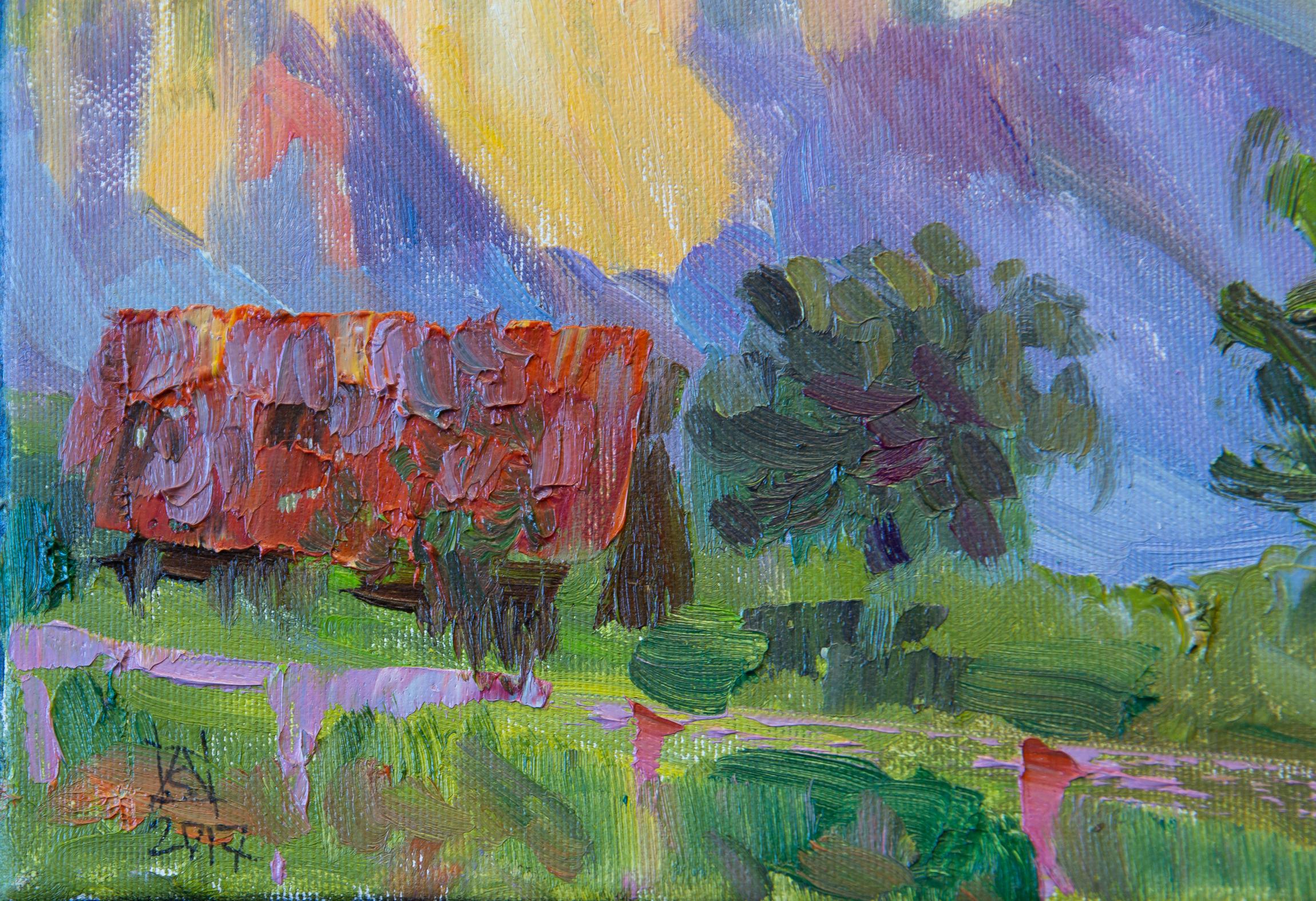 Drei Schwestern Mountain In The Evening (Post-Impressionismus), Painting, von Anna Shesterikova