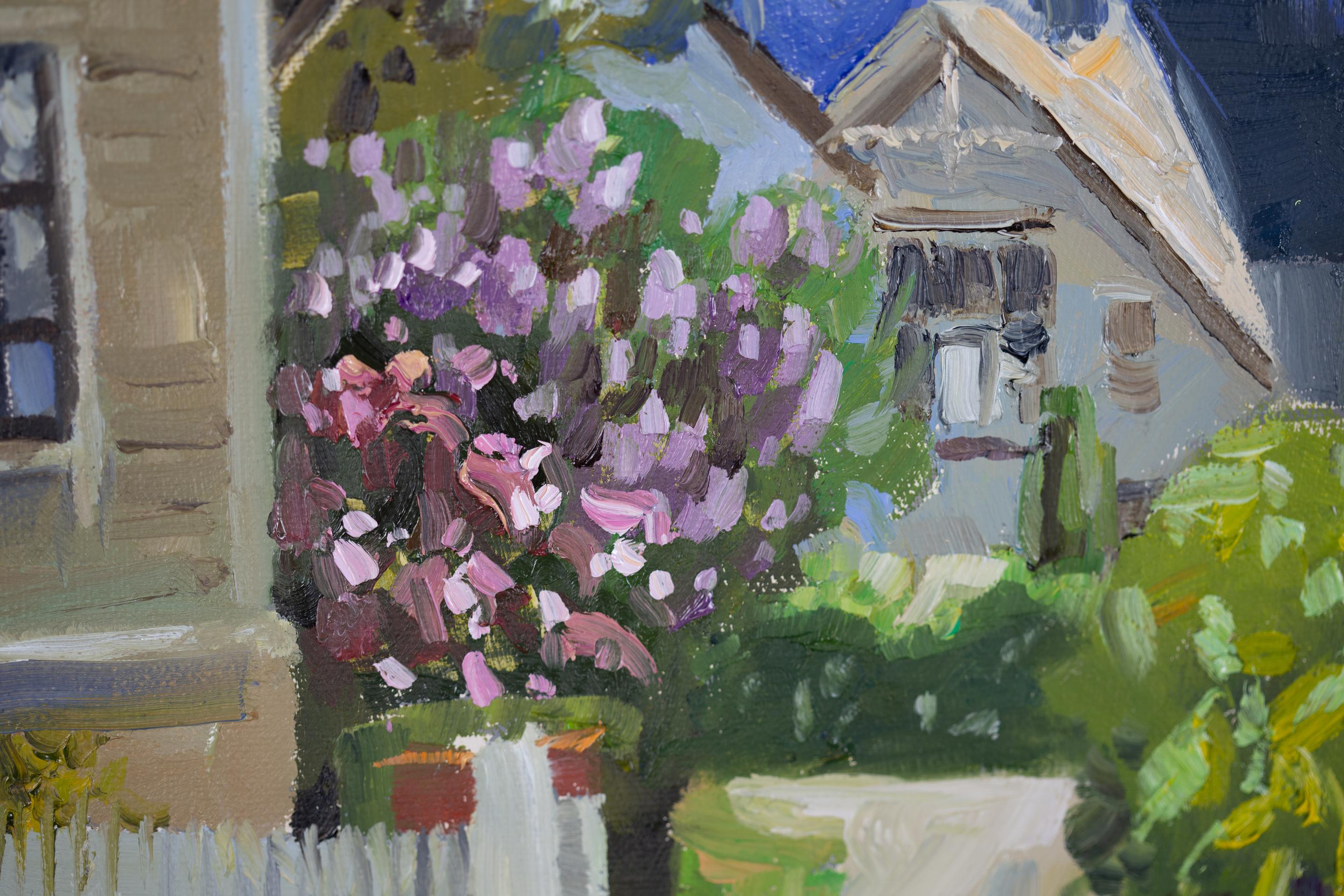 Vers le fjord. Norvège. Impressionnisme, Norvège, paysage, fleurs, lilas, été en vente 5