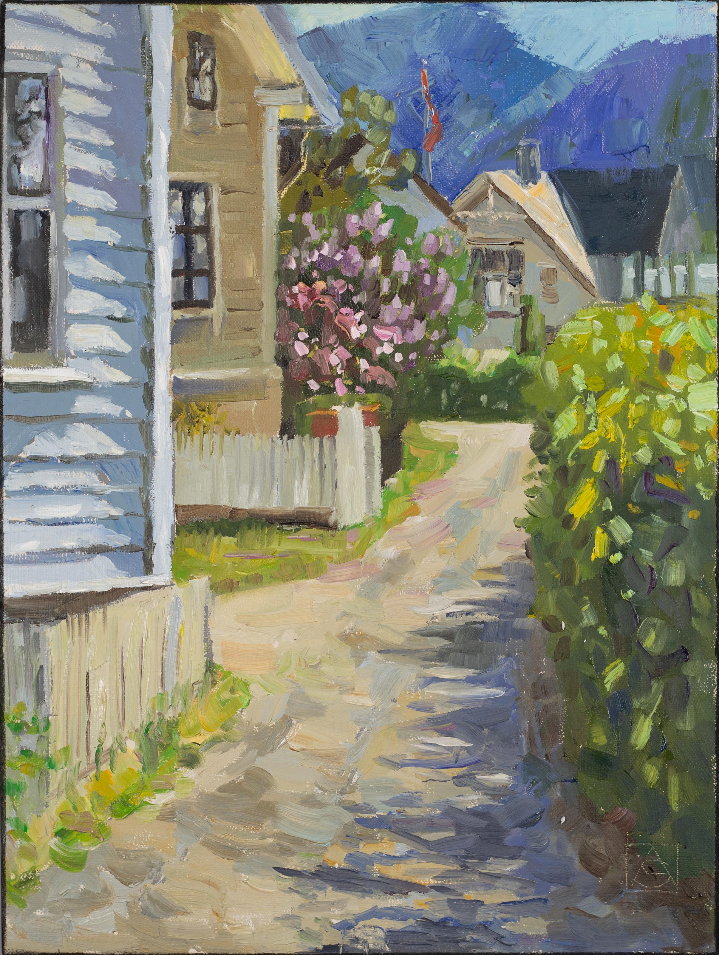 Vers le fjord. Norvège. Impressionnisme, Norvège, paysage, fleurs, lilas, été