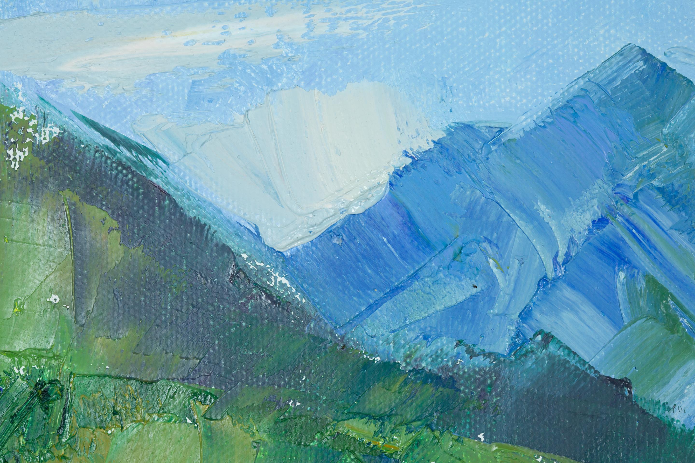 Ruhe am SHORE.  Horizontal, See, Berge, Boot, blau im Angebot 8