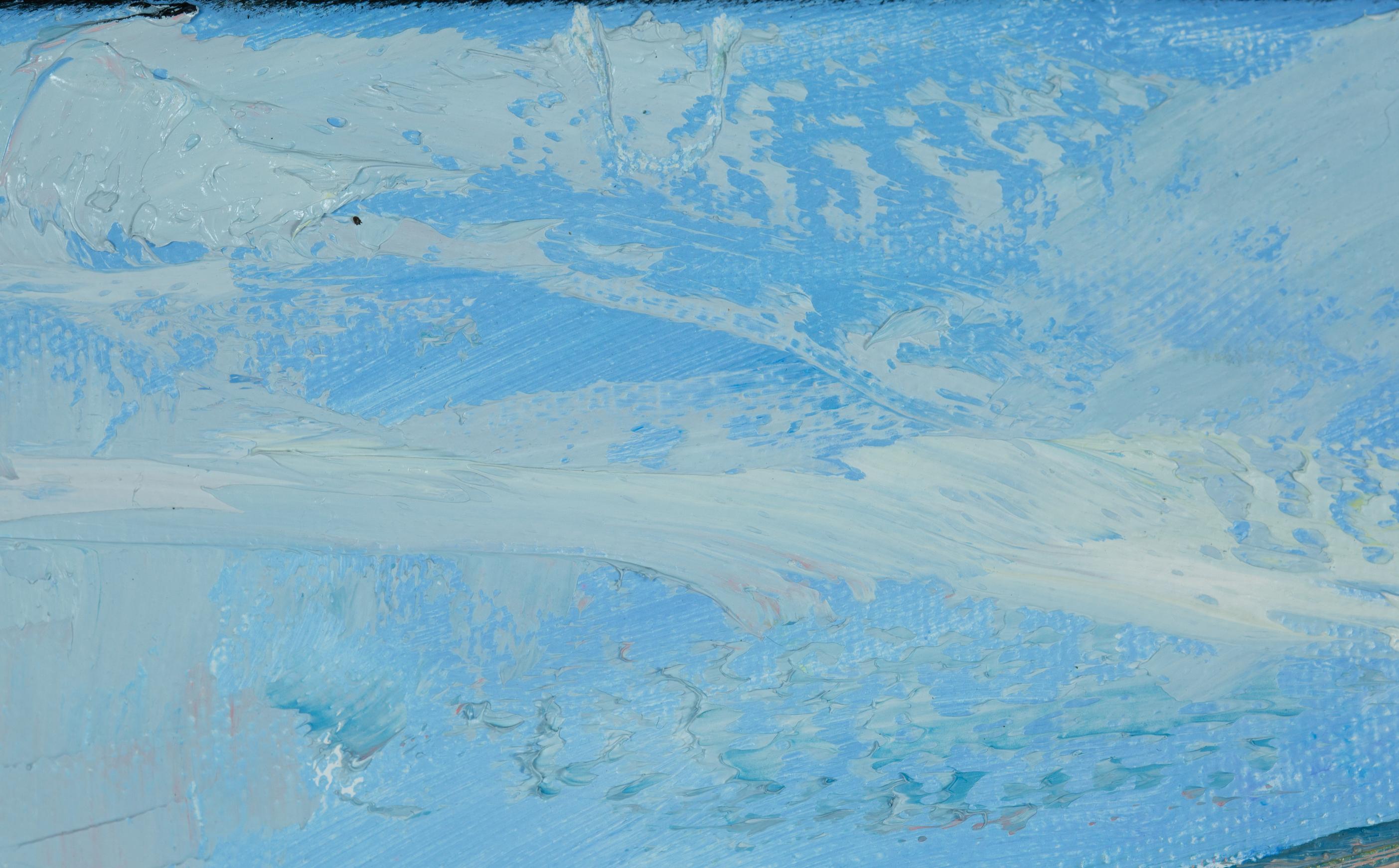 Ruhe am SHORE.  Horizontal, See, Berge, Boot, blau im Angebot 9