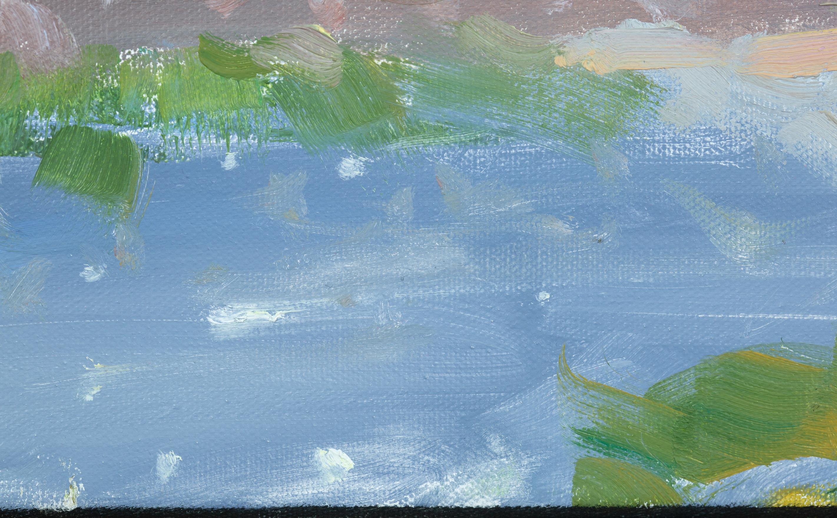 Ruhe am SHORE.  Horizontal, See, Berge, Boot, blau im Angebot 2