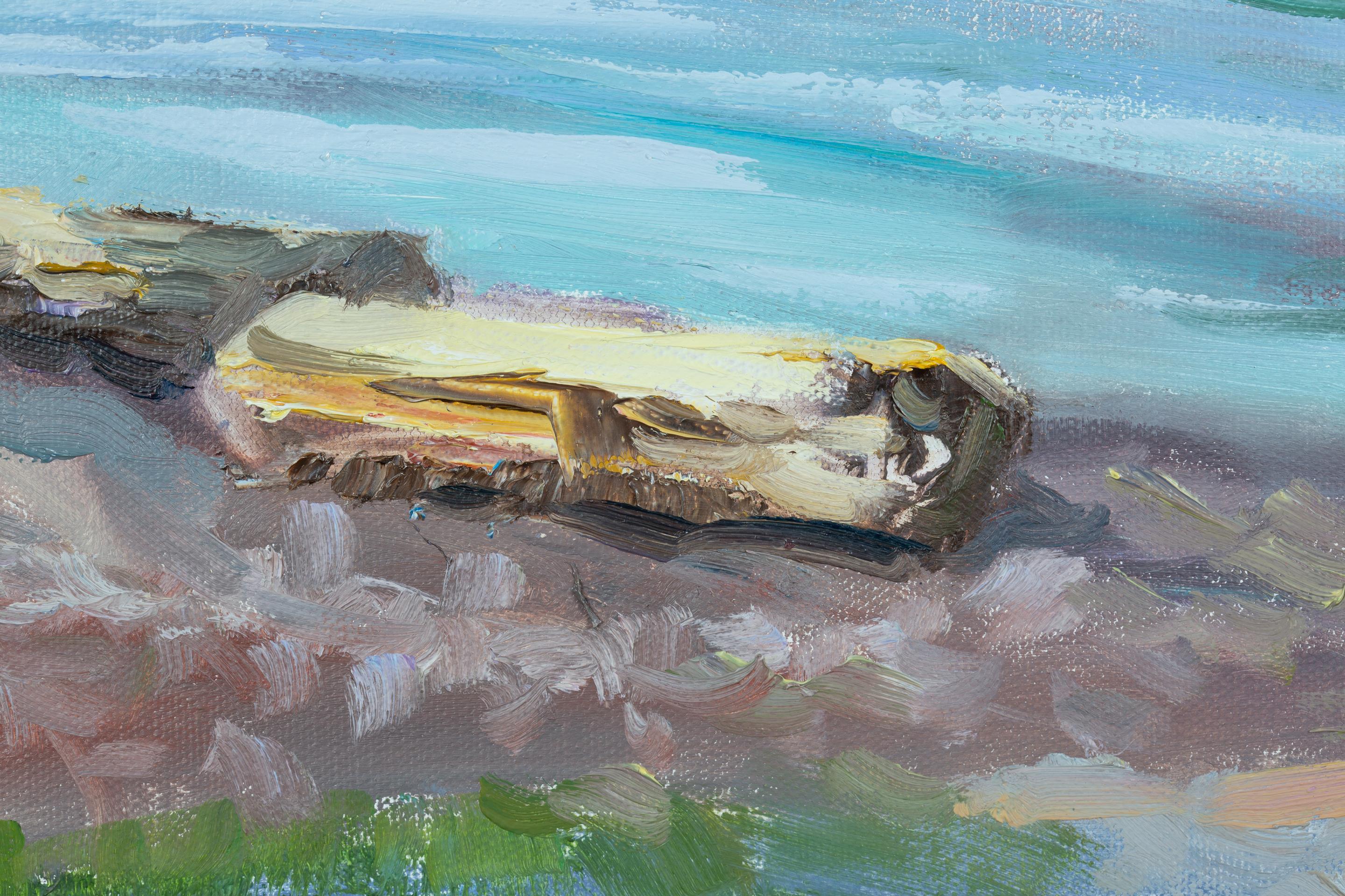 Ruhe am SHORE.  Horizontal, See, Berge, Boot, blau im Angebot 4