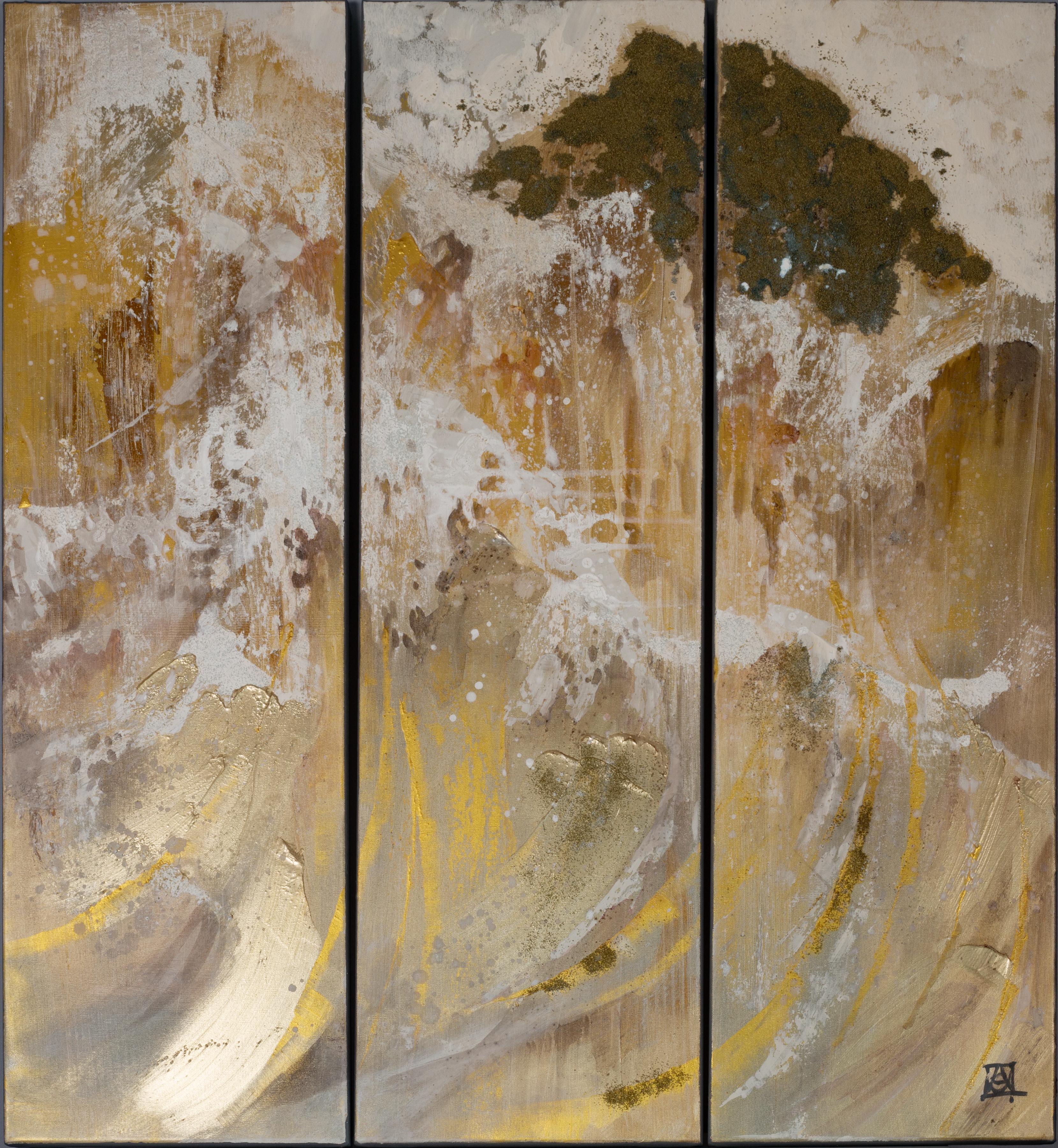 Anna Shesterikova Figurative Painting - Triptych. A Frozen Wave. The Distant Fuji no Yama. I Took a Brush…