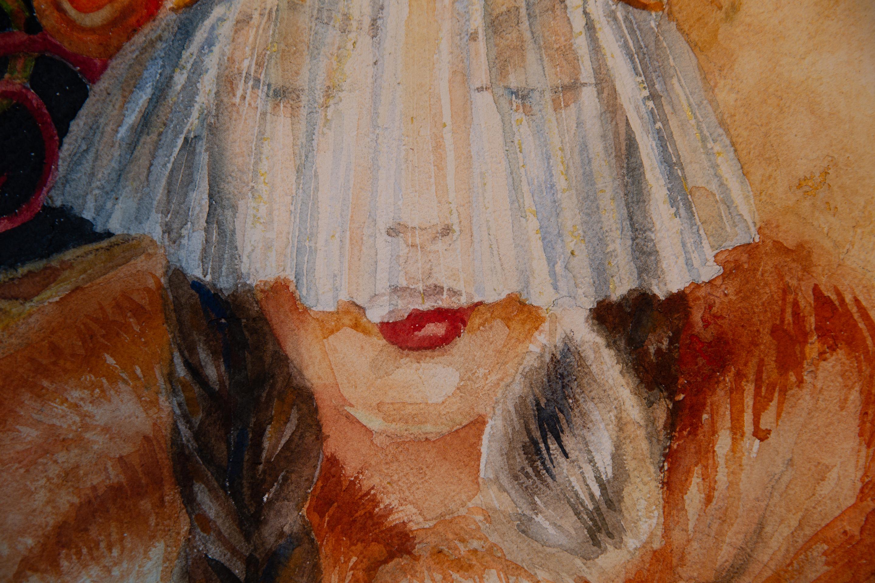 Verdad-Alma. Retrato, chica figurativa, mariposa, vertical, acuarela sobre lienzo en venta 6