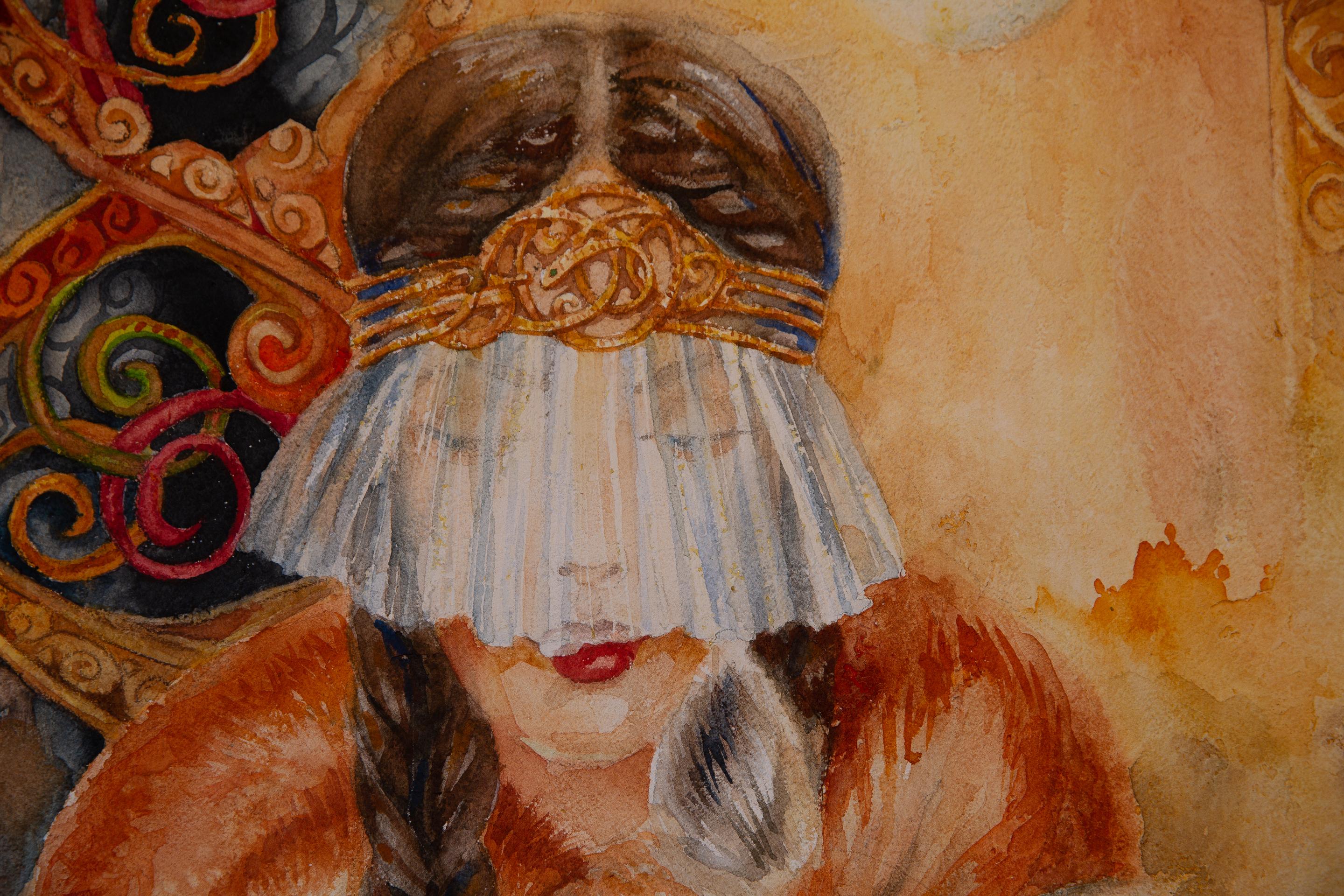 Verdad-Alma. Retrato, chica figurativa, mariposa, vertical, acuarela sobre lienzo en venta 2