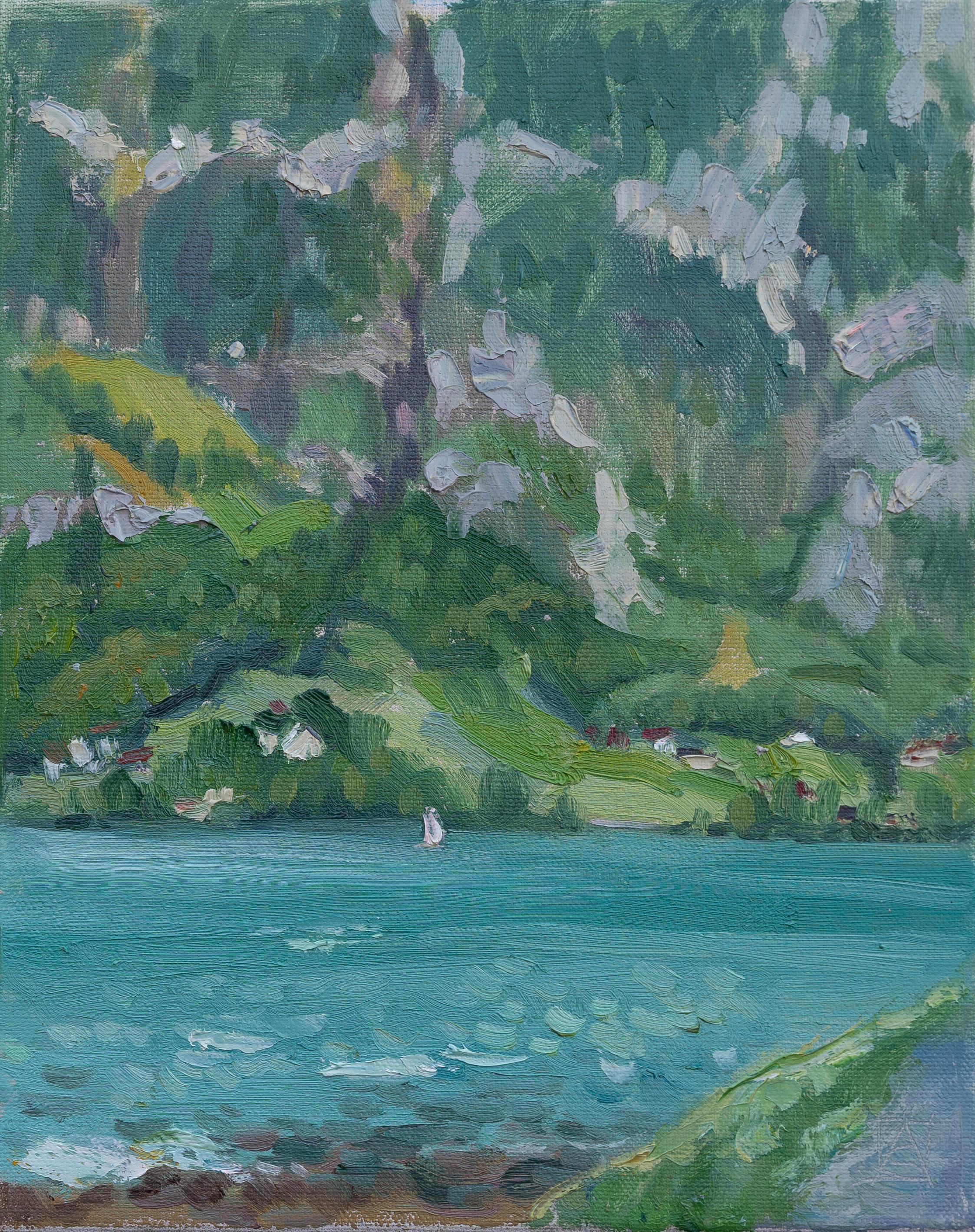 Anna Shesterikova Landscape Painting - Turquoise Lake Walensee