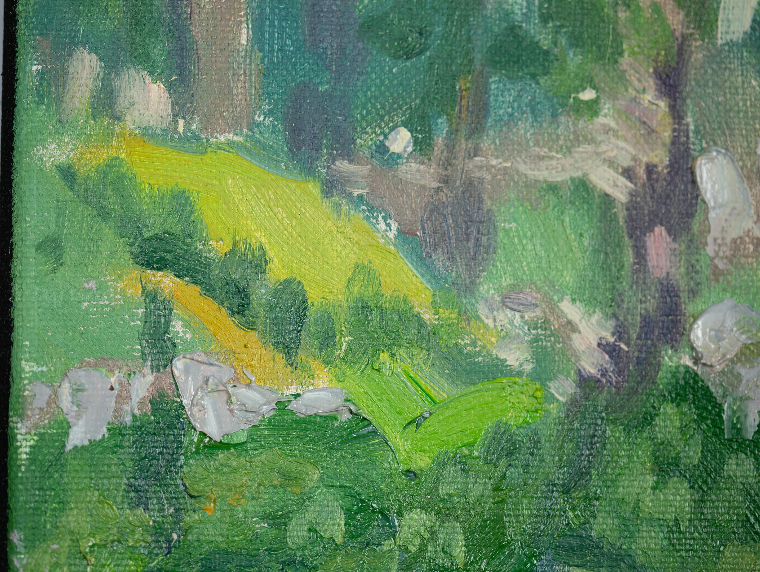 Turquoise Lake Walensee. Vertical, impressionism, landscape, mountains, yacht For Sale 5