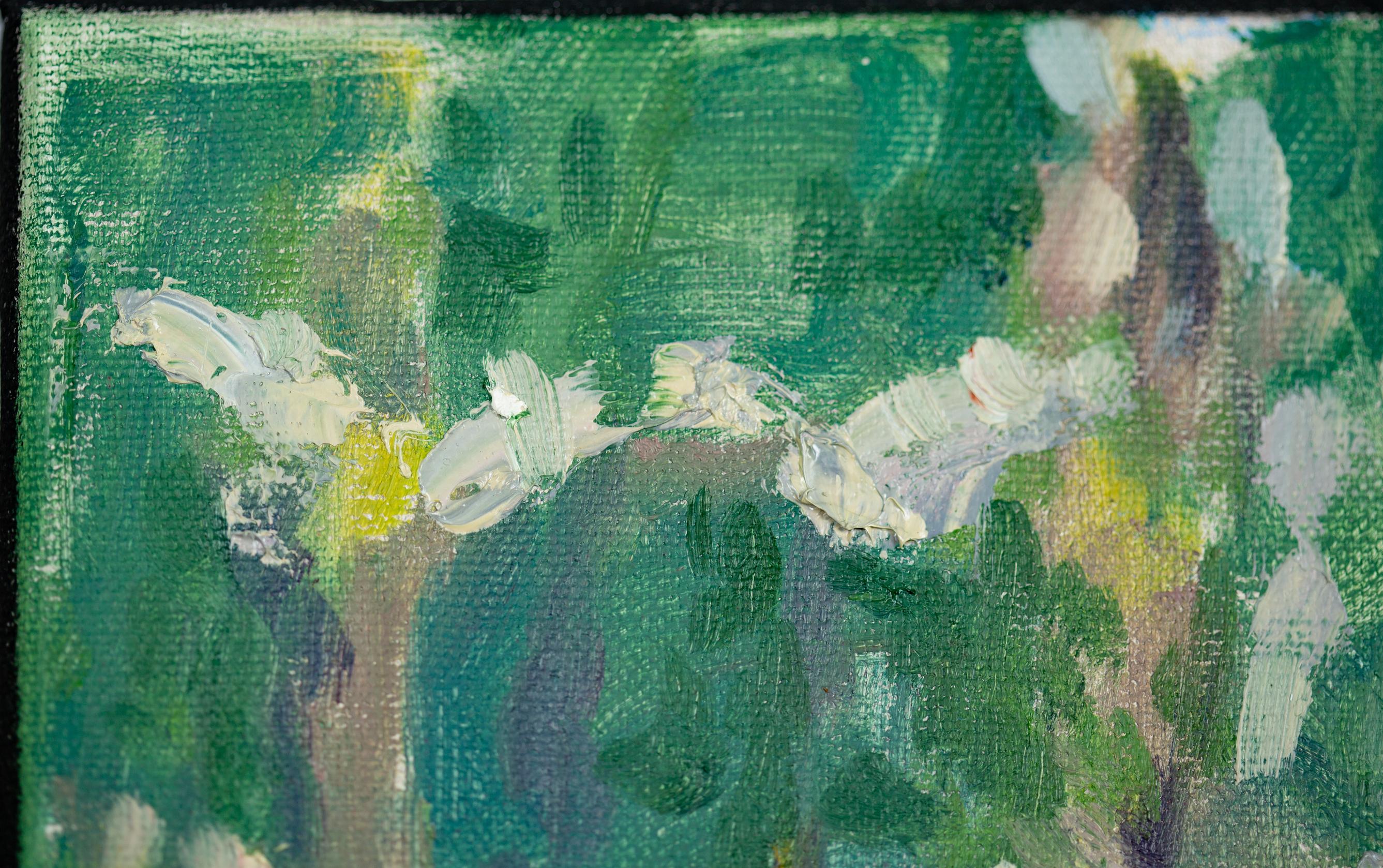 Turquoise Lake Walensee. Vertical, impressionism, landscape, mountains, yacht For Sale 6