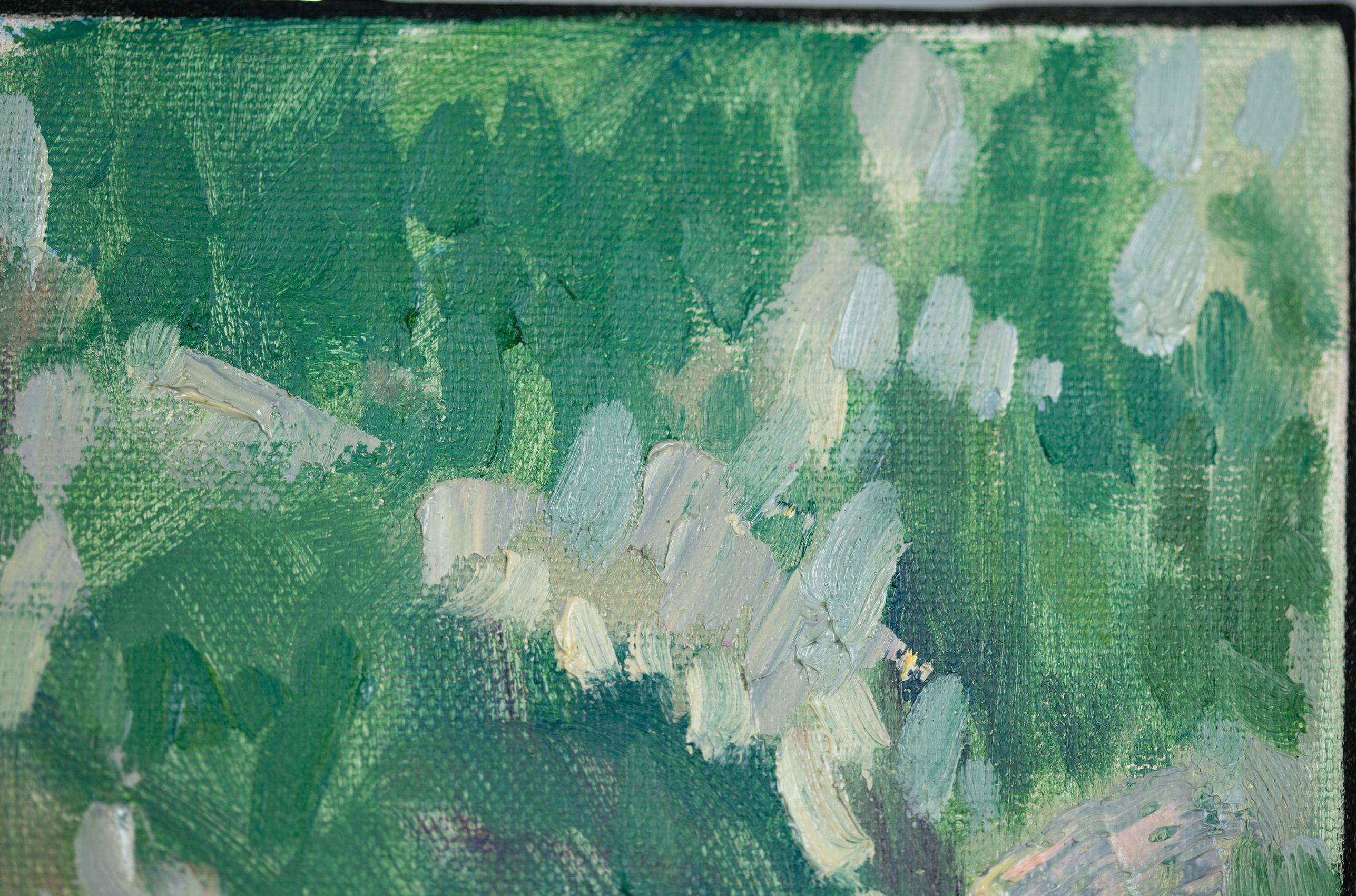 Turquoise Lake Walensee. Vertical, impressionism, landscape, mountains, yacht For Sale 8