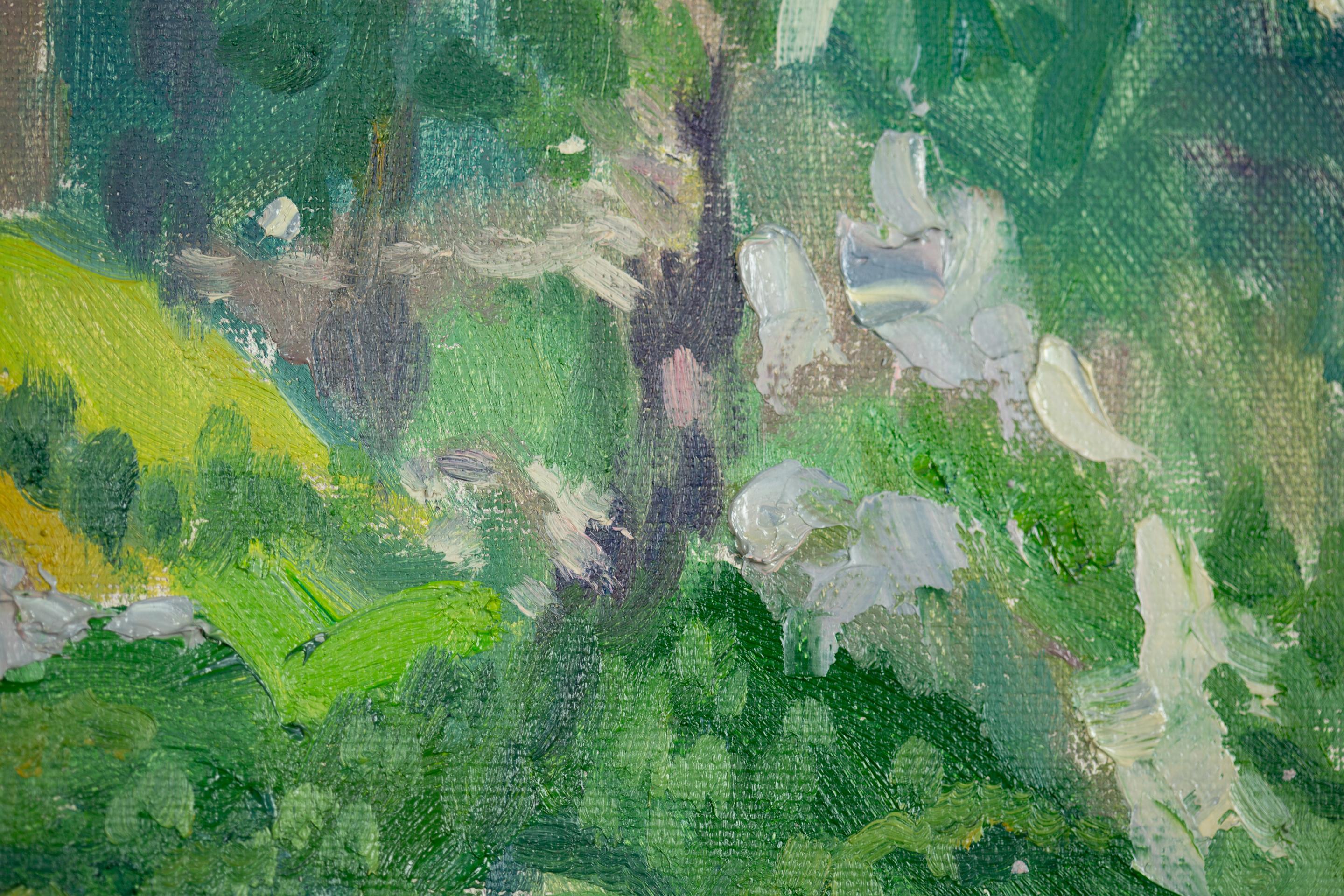 Turquoise Lake Walensee. Vertical, impressionism, landscape, mountains, yacht For Sale 4