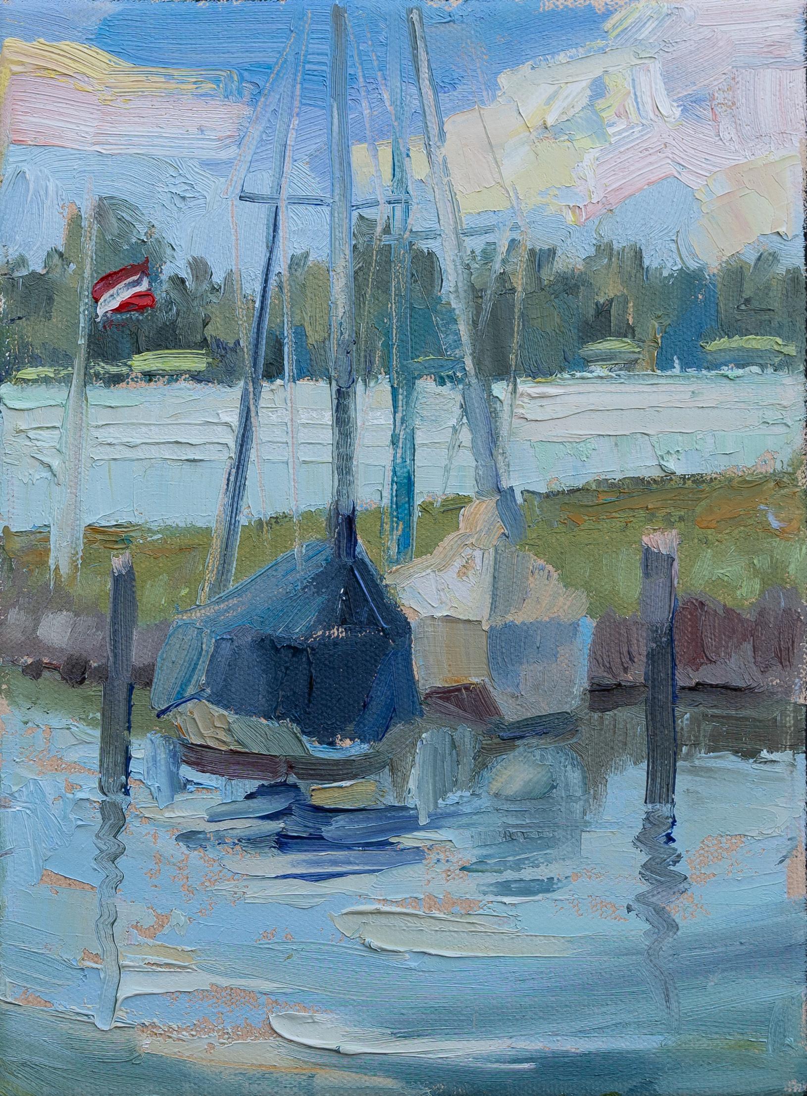 Landscape Painting Anna Shesterikova - Deux yachts