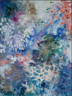 Underwater World. Acrylic painting, large format, vertical abstract for interior