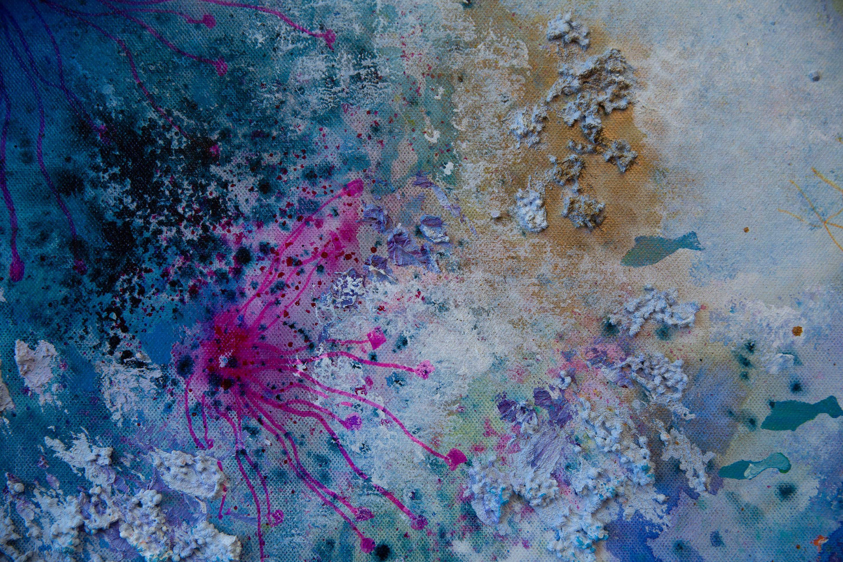 Unterwasserwelt. Acrylgemälde, großformatig, vertikal, abstrakt und abstrakt für Inneneinrichtung im Angebot 9