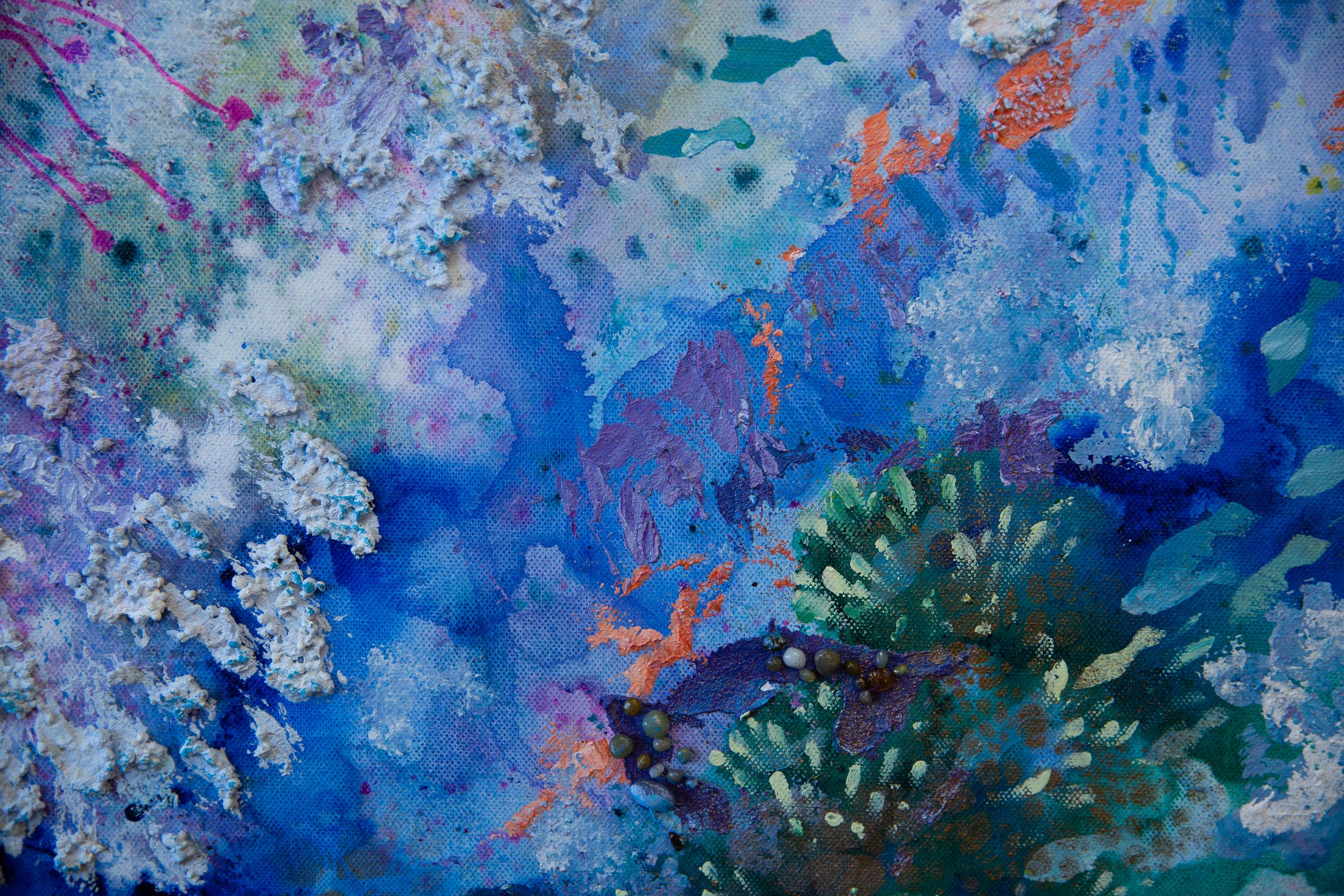 Unterwasserwelt. Acrylgemälde, großformatig, vertikal, abstrakt und abstrakt für Inneneinrichtung im Angebot 11