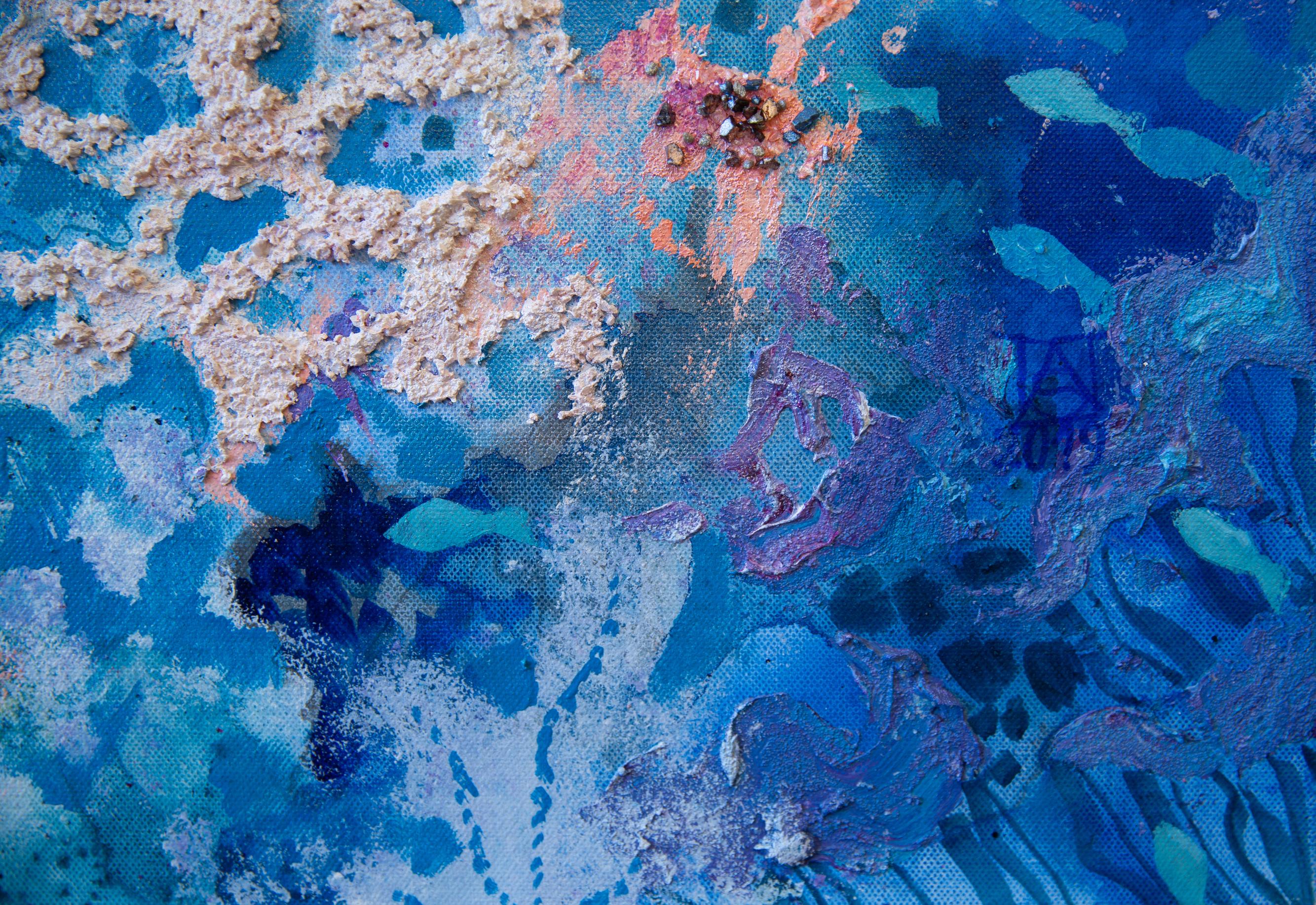 Unterwasserwelt. Acrylgemälde, großformatig, vertikal, abstrakt und abstrakt für Inneneinrichtung (Blau), Abstract Painting, von Anna Shesterikova