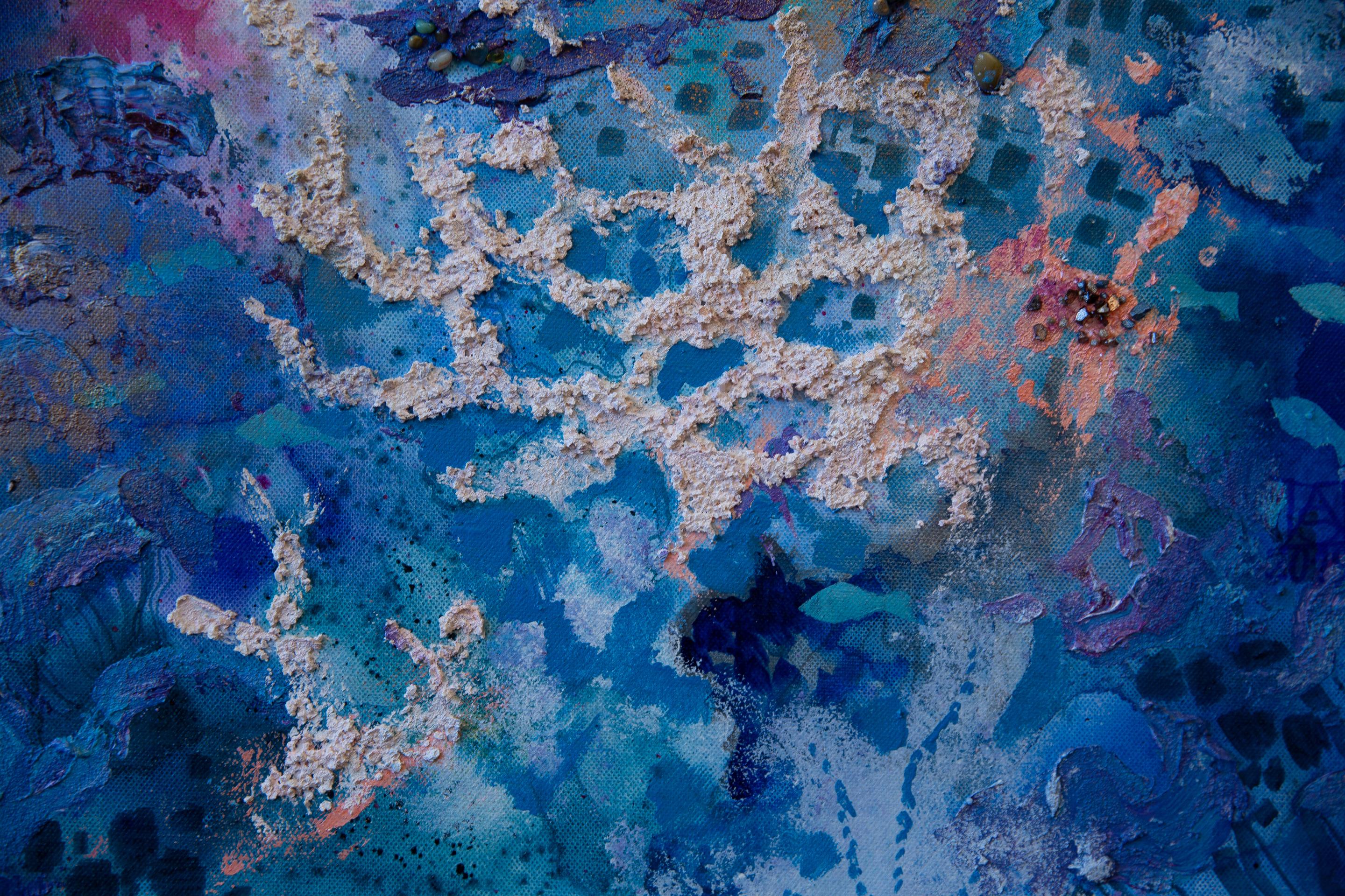 Unterwasserwelt. Acrylgemälde, großformatig, vertikal, abstrakt und abstrakt für Inneneinrichtung im Angebot 3