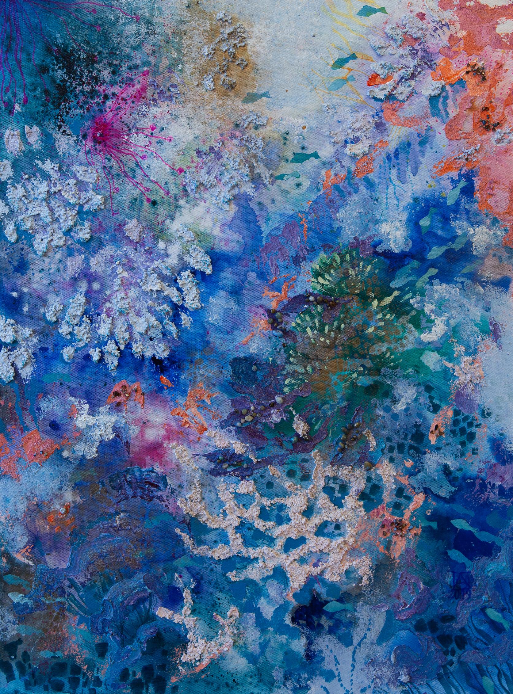 Unterwasserwelt. Acrylgemälde, großformatig, vertikal, abstrakt und abstrakt für Inneneinrichtung