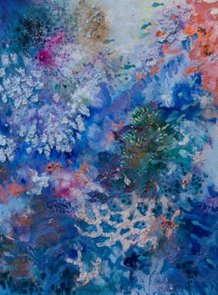 Mundo Submarino. Pintura acrílica, gran formato, abstracta vertical para interior