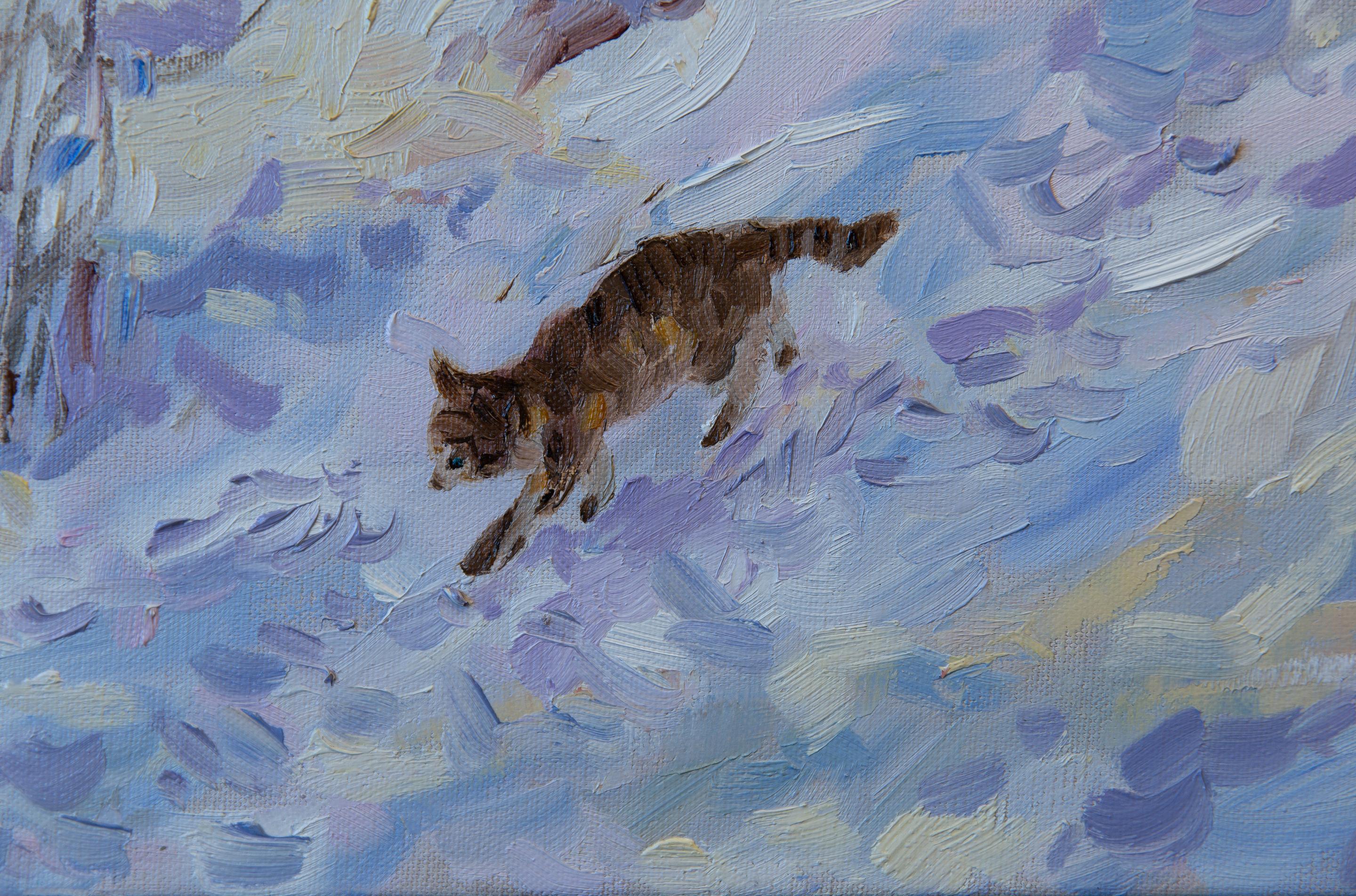 Vue du The Studio. Paysage vertical, impressionnisme, hiver, nature, chat en vente 1