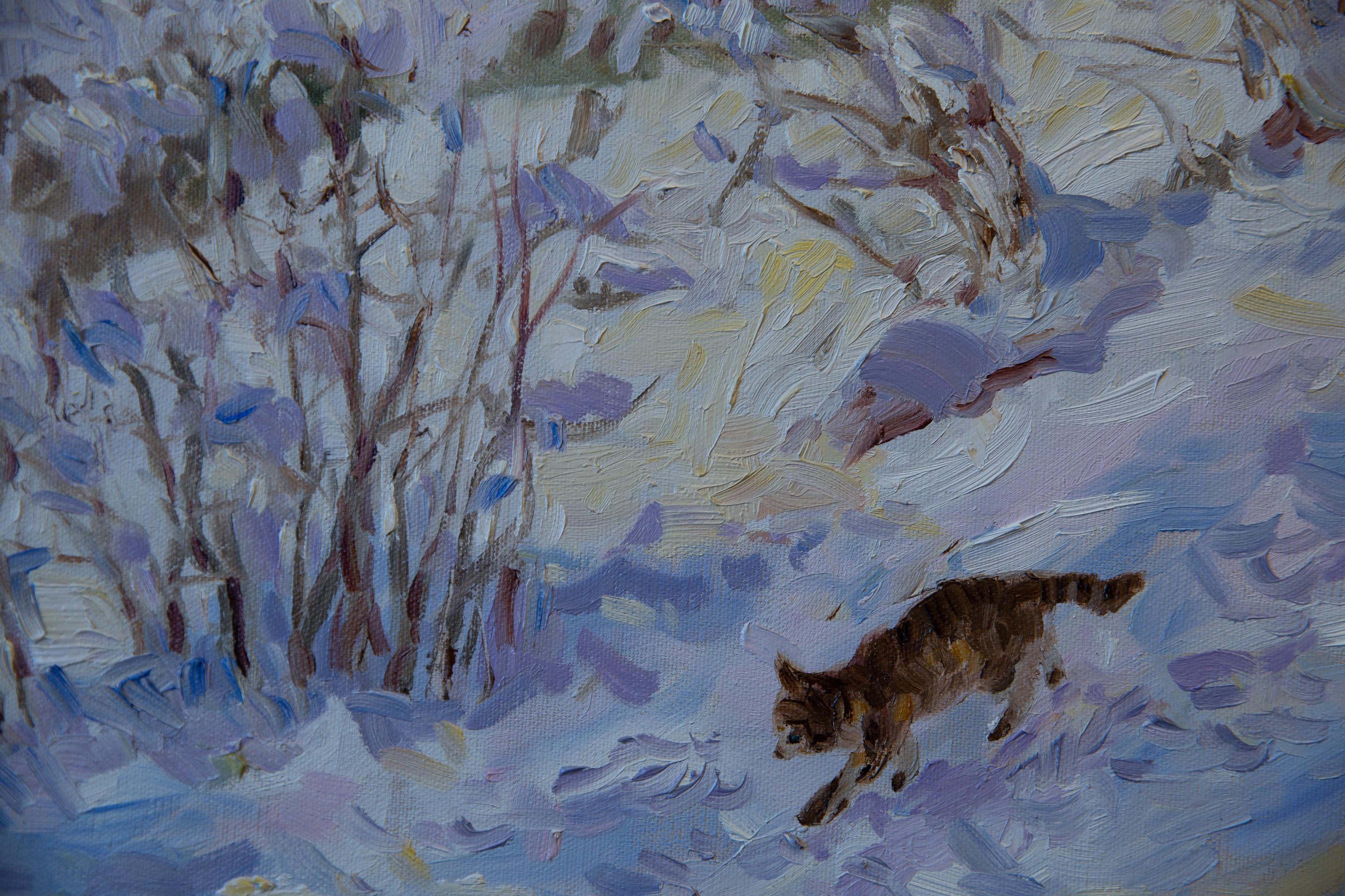 Vue du The Studio. Paysage vertical, impressionnisme, hiver, nature, chat en vente 2