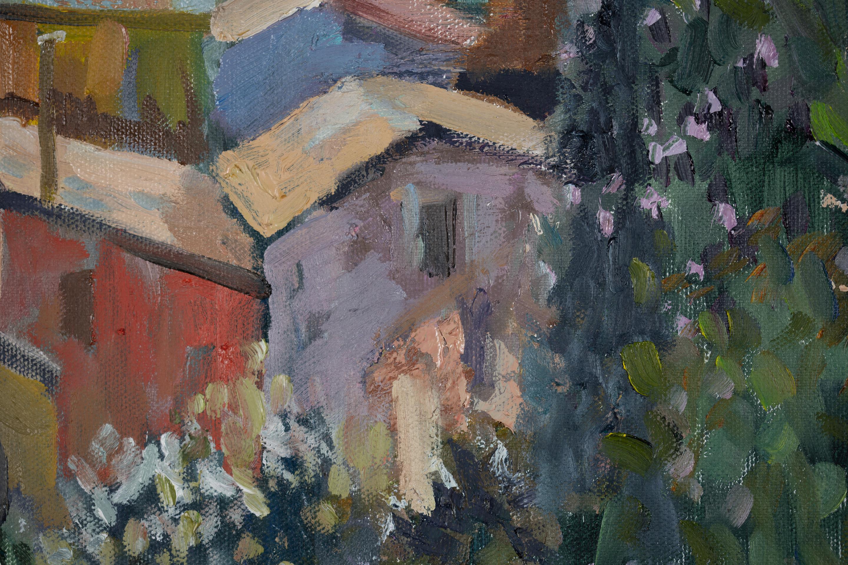 View of Old Menton. Oil painting, France, Cote d'Azur, landscape, sea For Sale 5