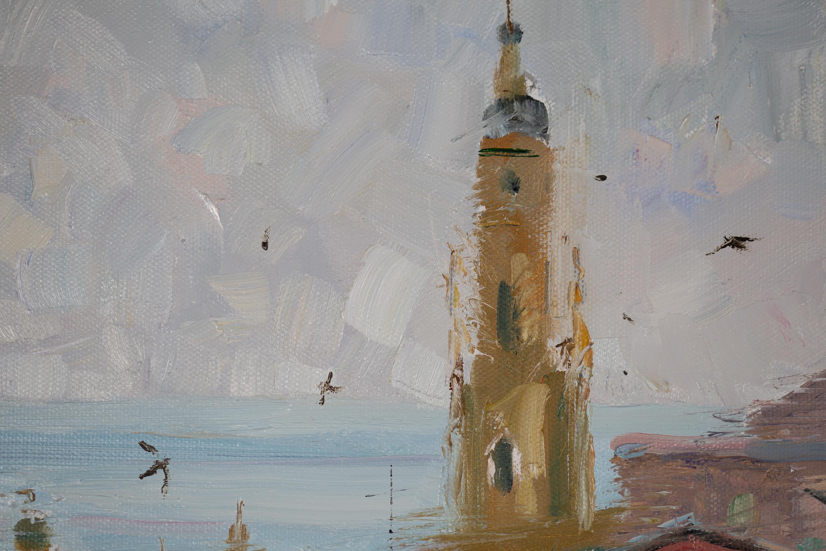View of Old Menton. Oil painting, France, Cote d'Azur, landscape, sea For Sale 6