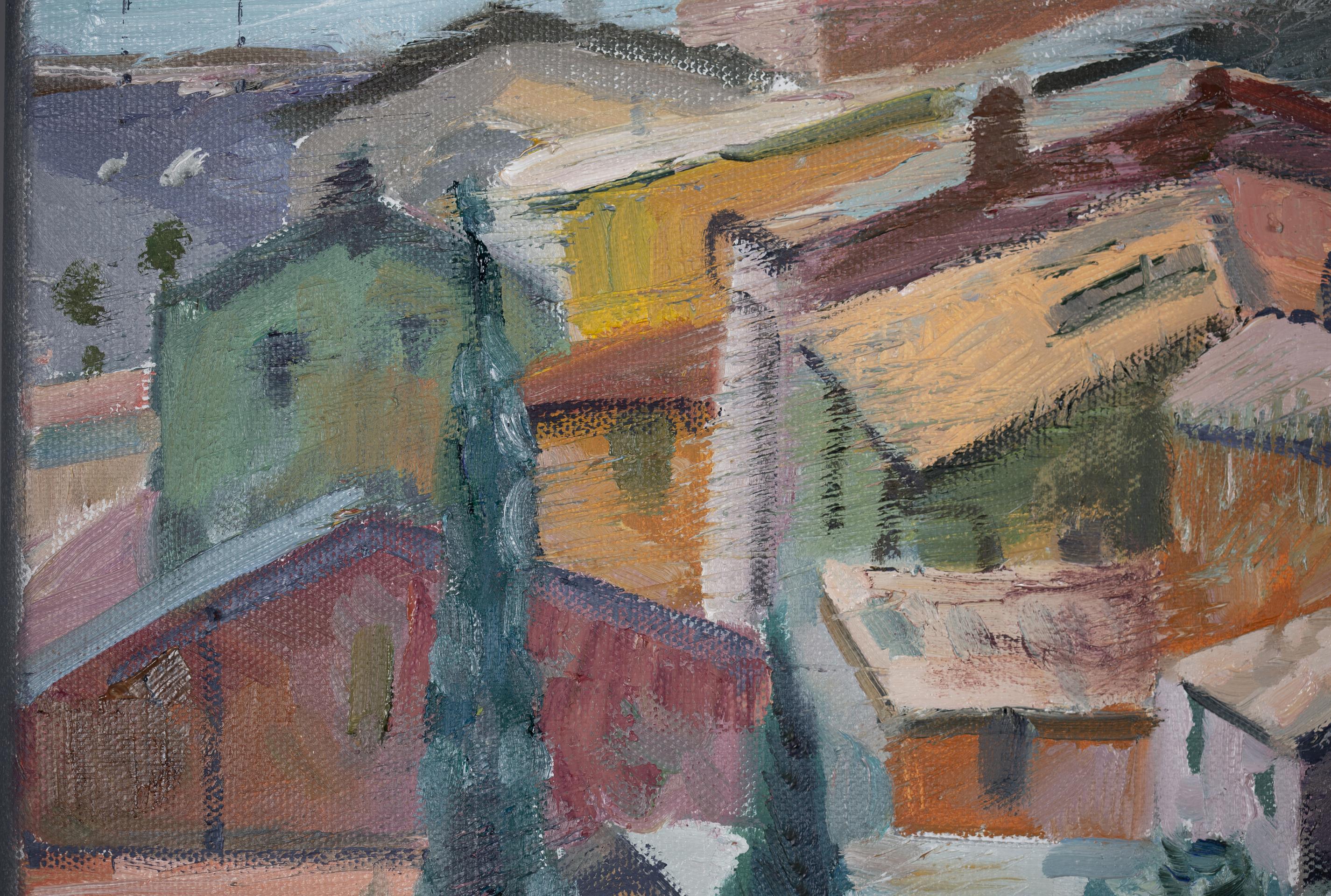 View of Old Menton. Oil painting, France, Cote d'Azur, landscape, sea For Sale 1