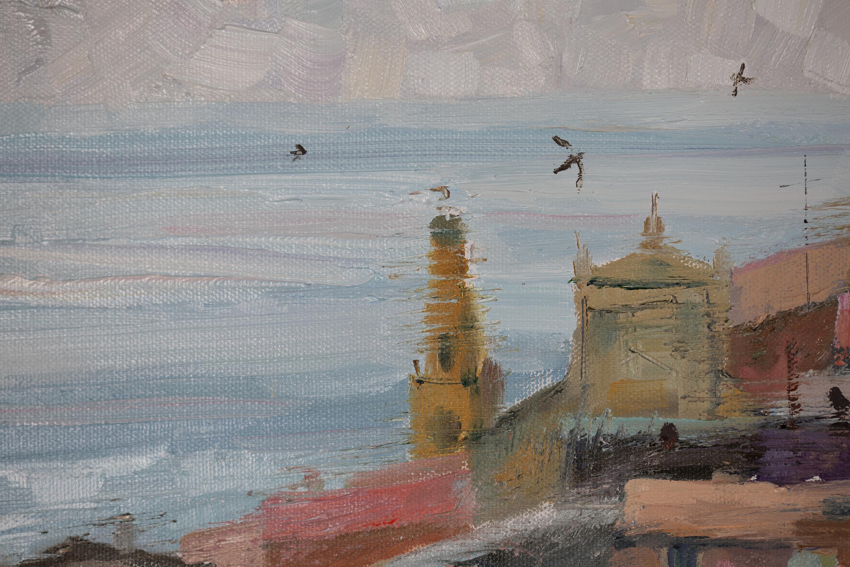 View of Old Menton. Oil painting, France, Cote d'Azur, landscape, sea For Sale 3