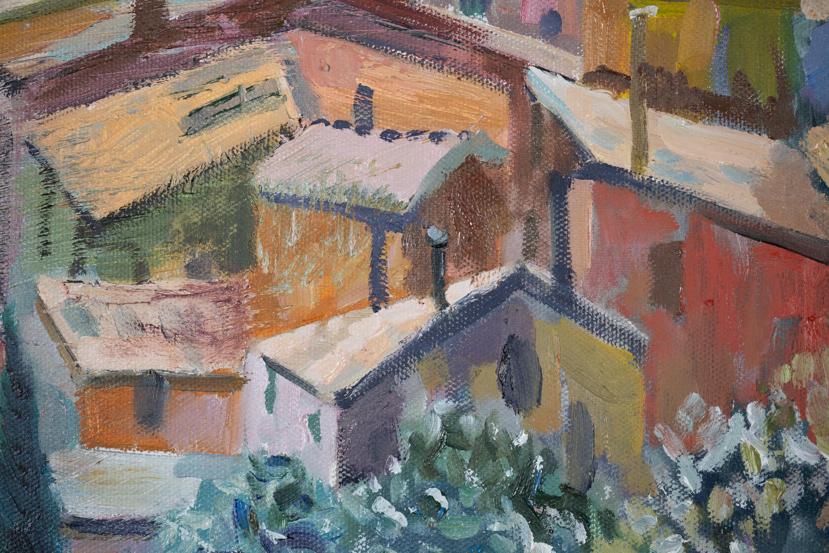View of Old Menton. Oil painting, France, Cote d'Azur, landscape, sea For Sale 4