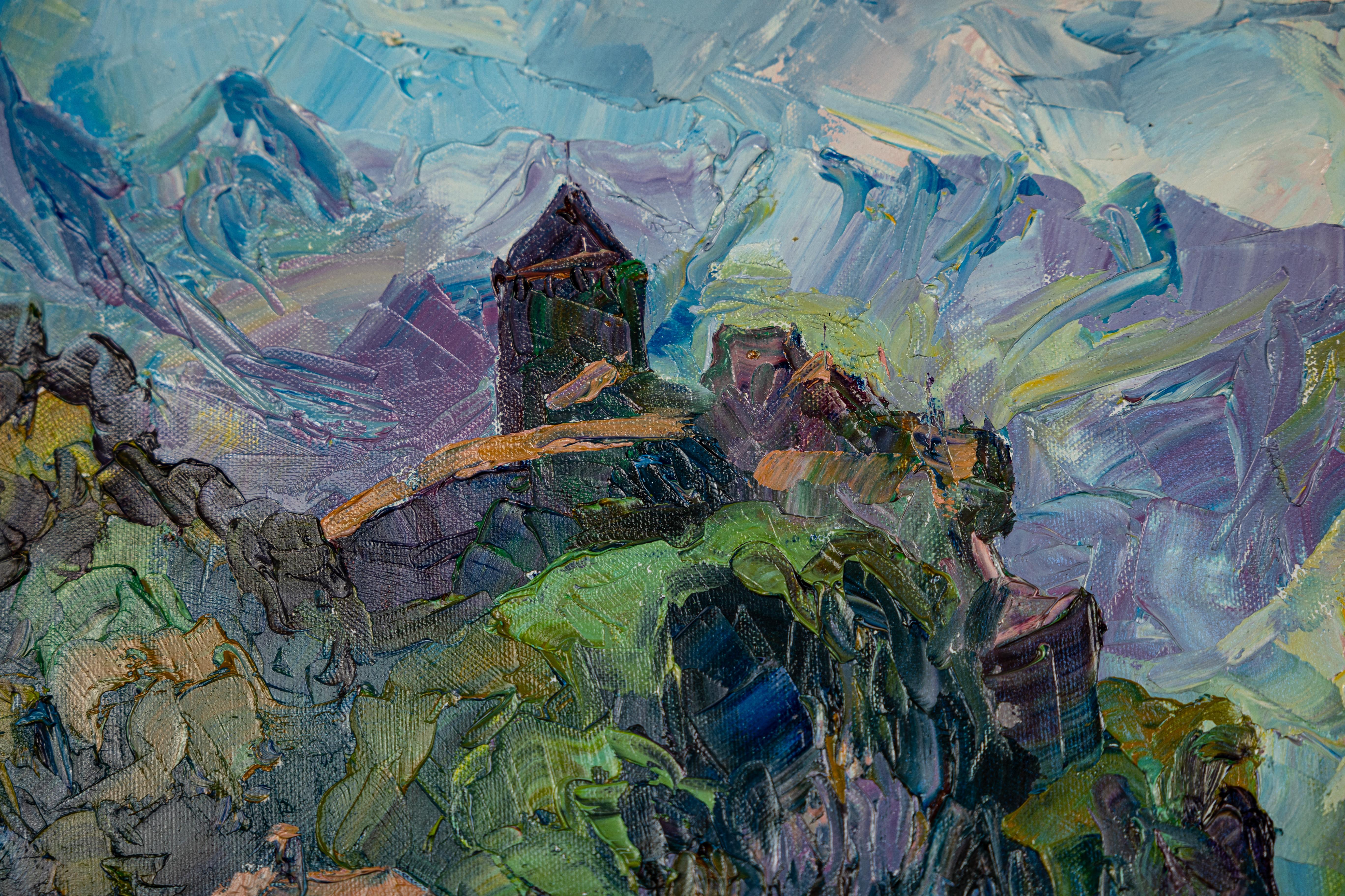 View Of The Princely Castle. Horizontal landscape, oil, medieval castle. For Sale 2
