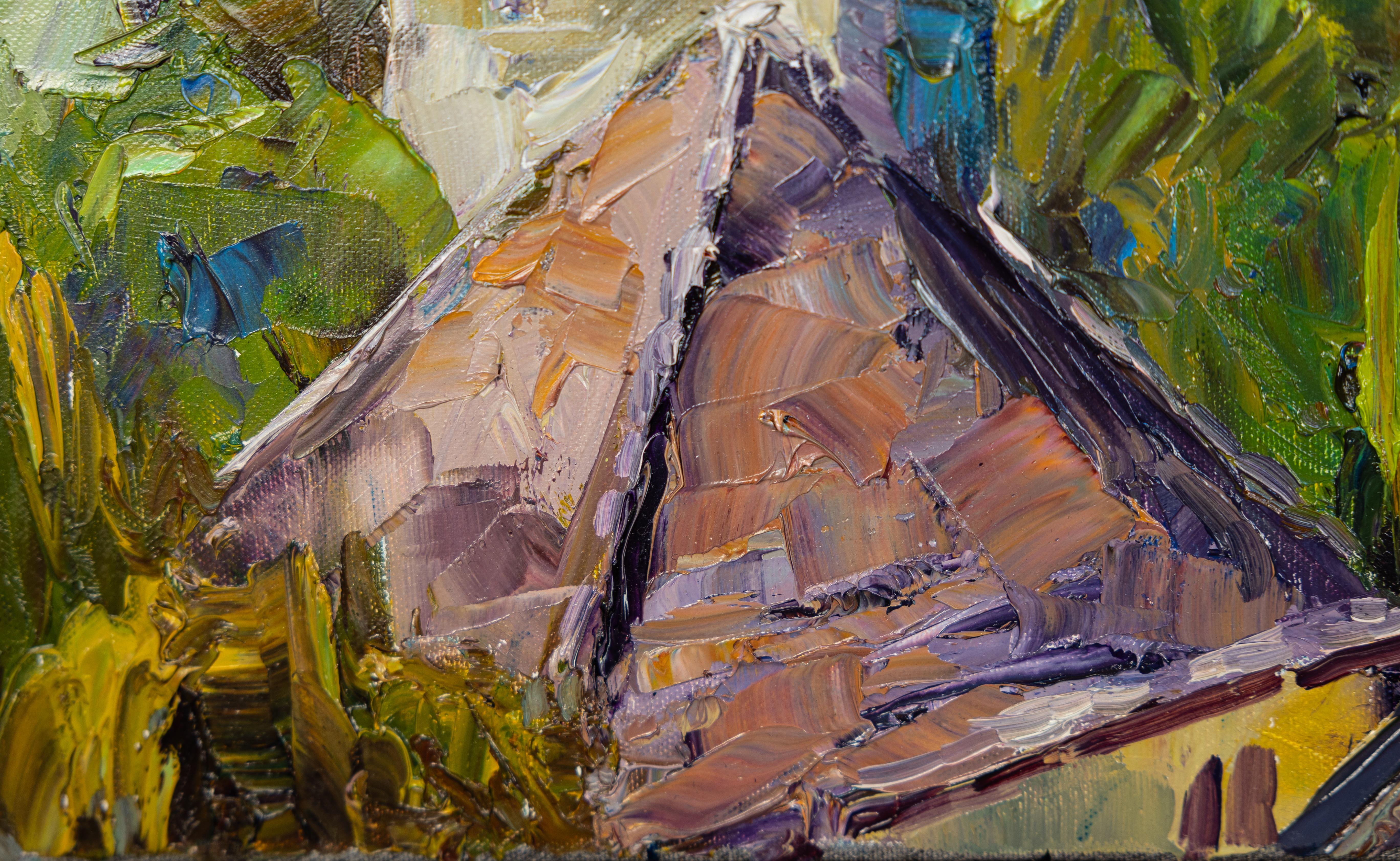 Dieses Landschaftsgemälde wurde im Freien im Fürstentum Liechtenstein gemalt. Es zeigt das Schloss des Fürsten von Liechtenstein, umgeben von wunderschönen Bergen. 

Das Gemälde wurde 2017 geschaffen. Es ist in ausgezeichnetem Zustand und bereit zum