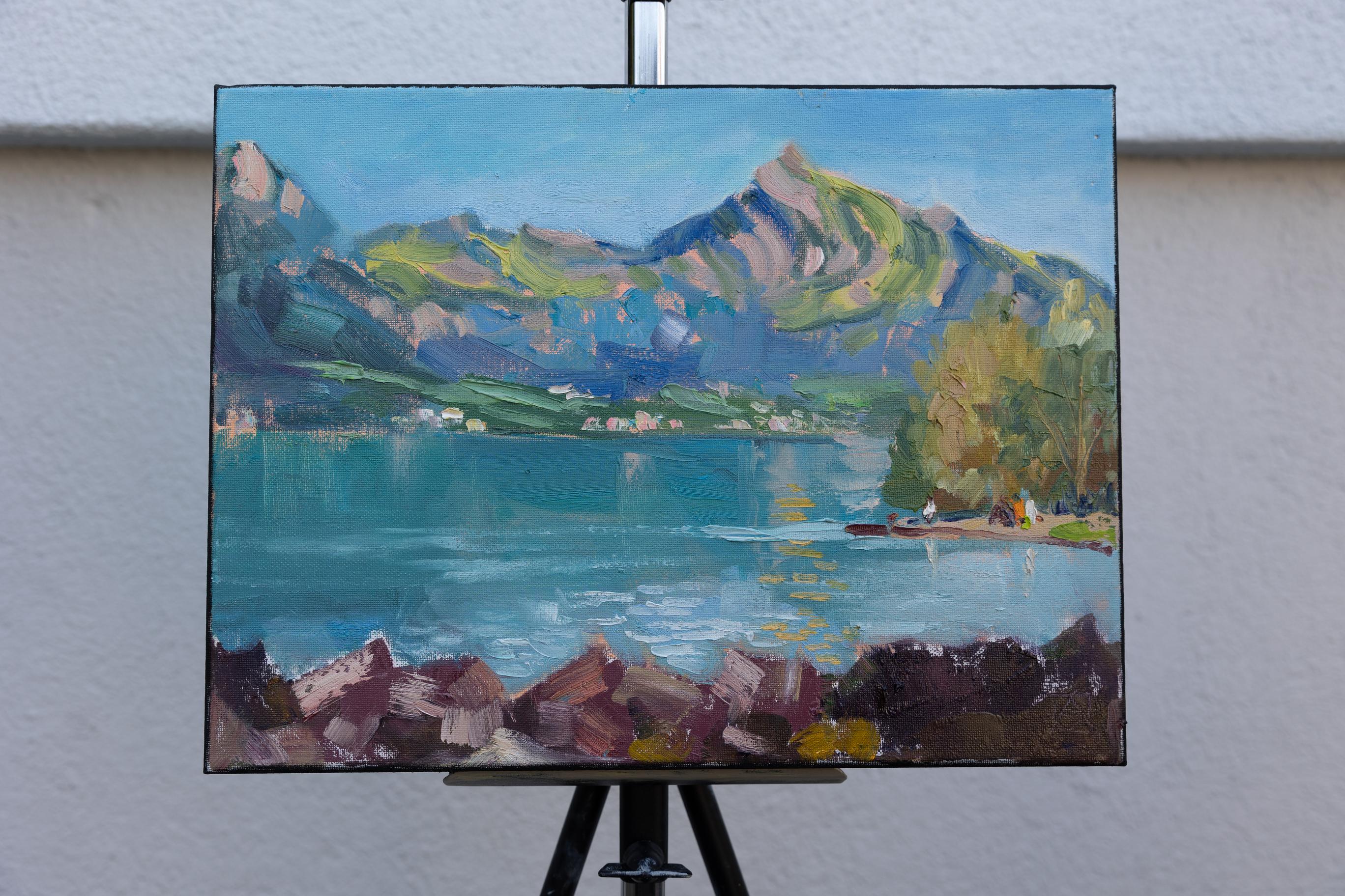 View Of Walenstadt - Post-Impressionist Painting by Anna Shesterikova