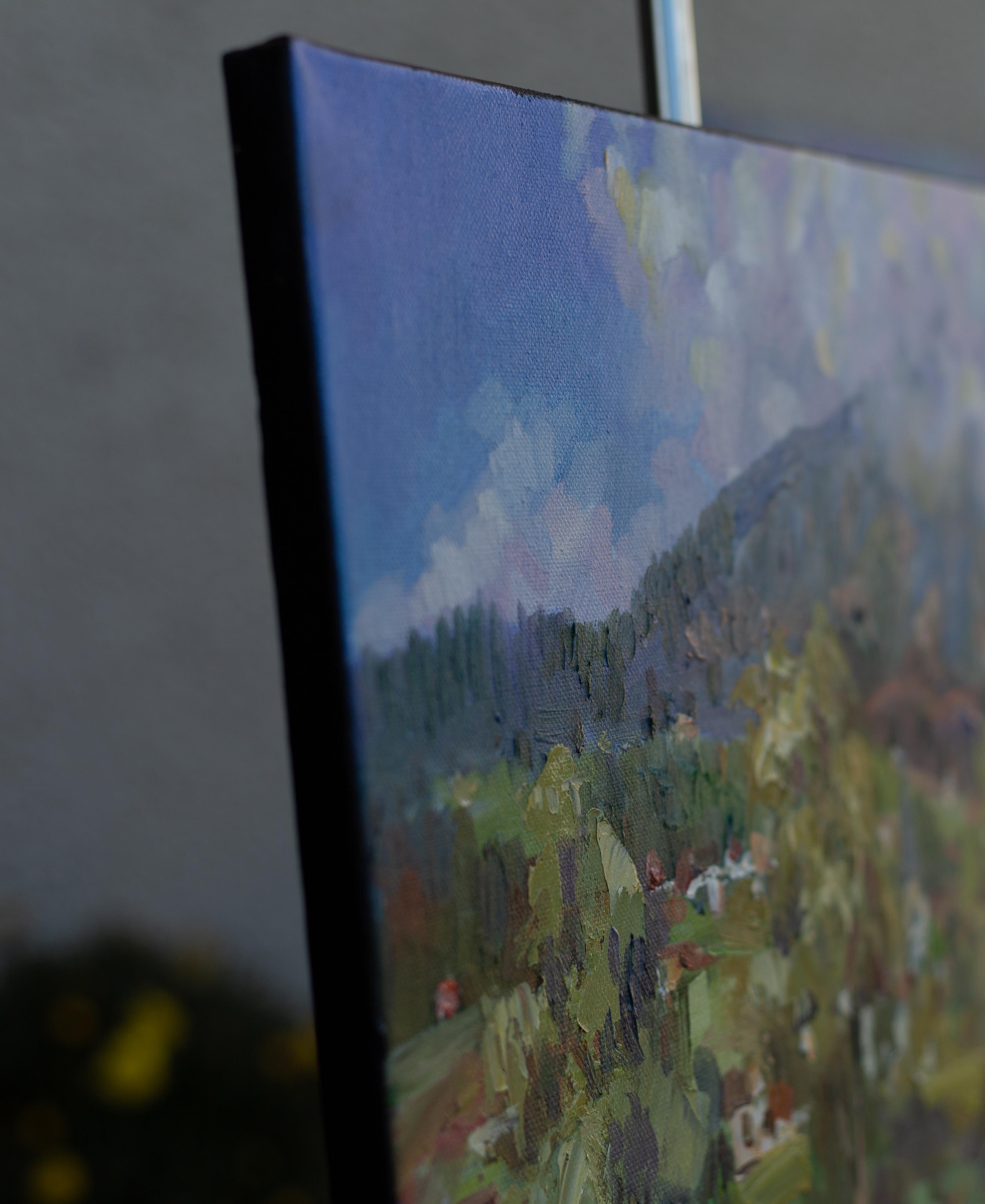 Vista a Gams desde Simisee. Vertical, Montañas, Paisaje, impresionismo - Painting de Anna Shesterikova