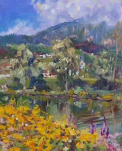 View to Gams from Simisee. Vertical, Mountains, Landscape, impressionism