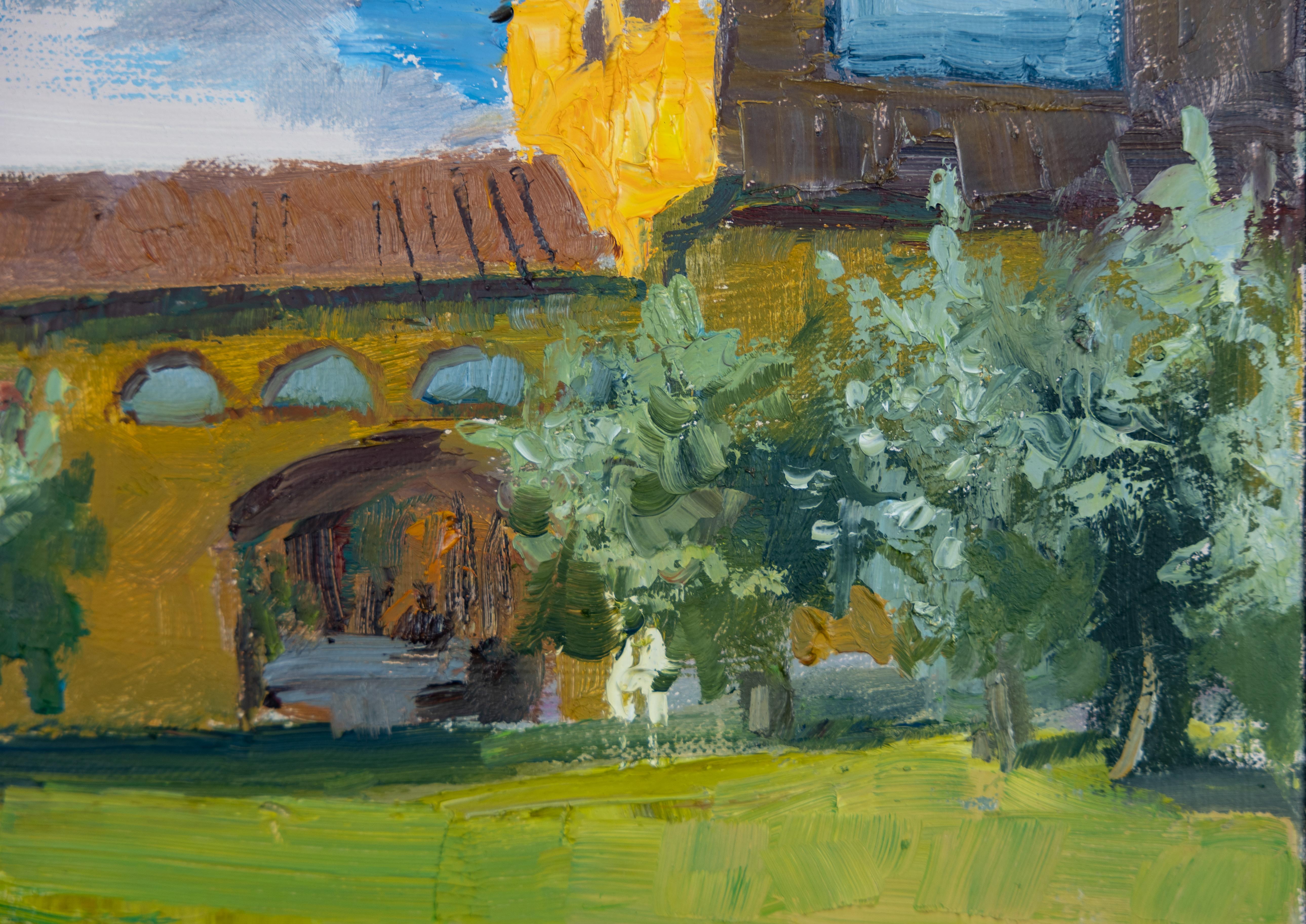 Villa Cletus on Lake Garda. Landscape in oil. Flowers, house. Impressionism For Sale 1