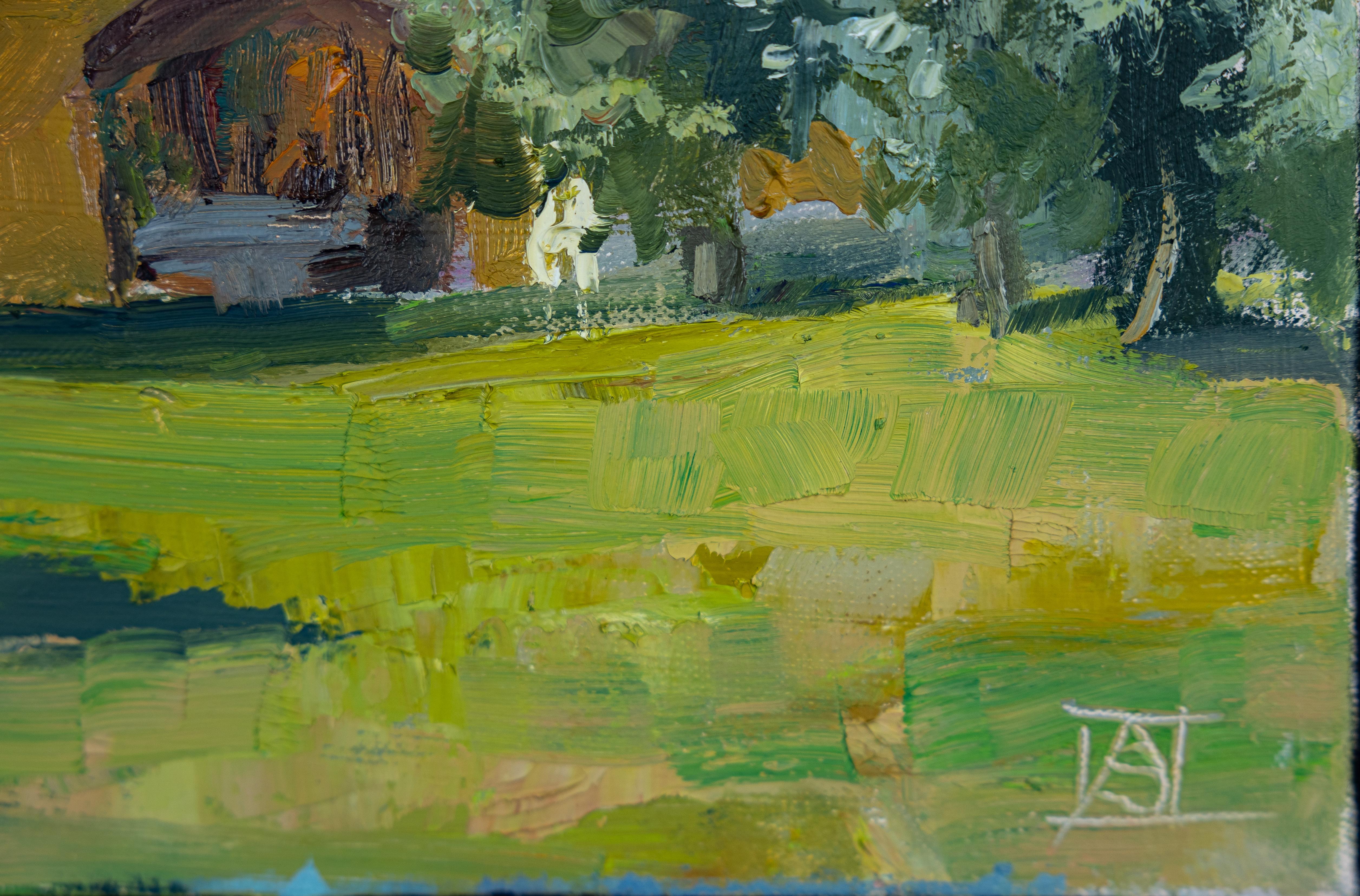 Villa Cletus am Garda See. Sonnenuntergang, Landschaft, Blumen, Haus. Impressionismus im Angebot 1