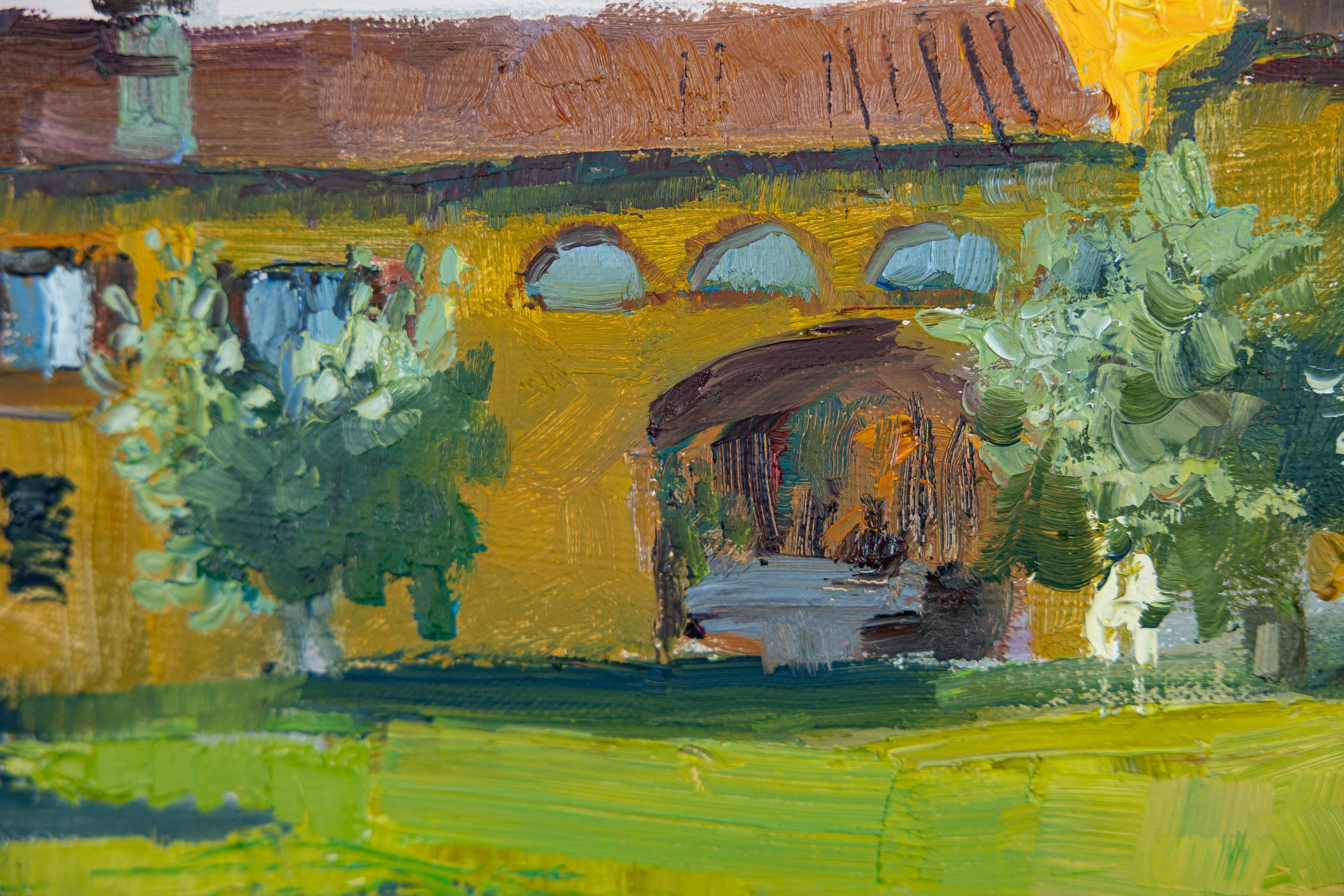 Villa Cletus am Garda See. Sonnenuntergang, Landschaft, Blumen, Haus. Impressionismus im Angebot 3