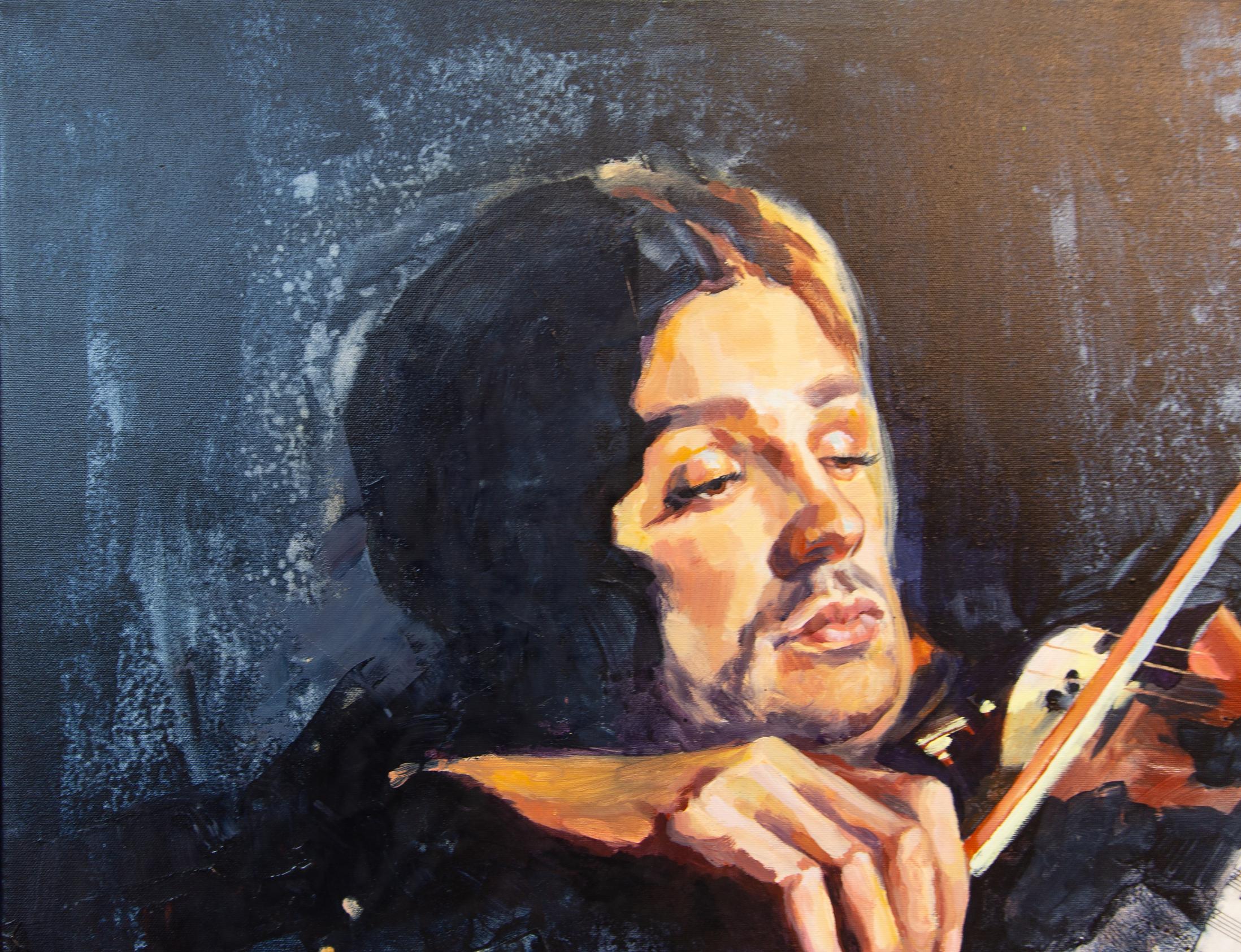 The painting “Violinist” was created in 2009, when the career of the world famous pianist David Garrett was just beginning. I saw in the magazine his small photograph from a concert. I was struck by his emotionality and unusual appearance. I came up