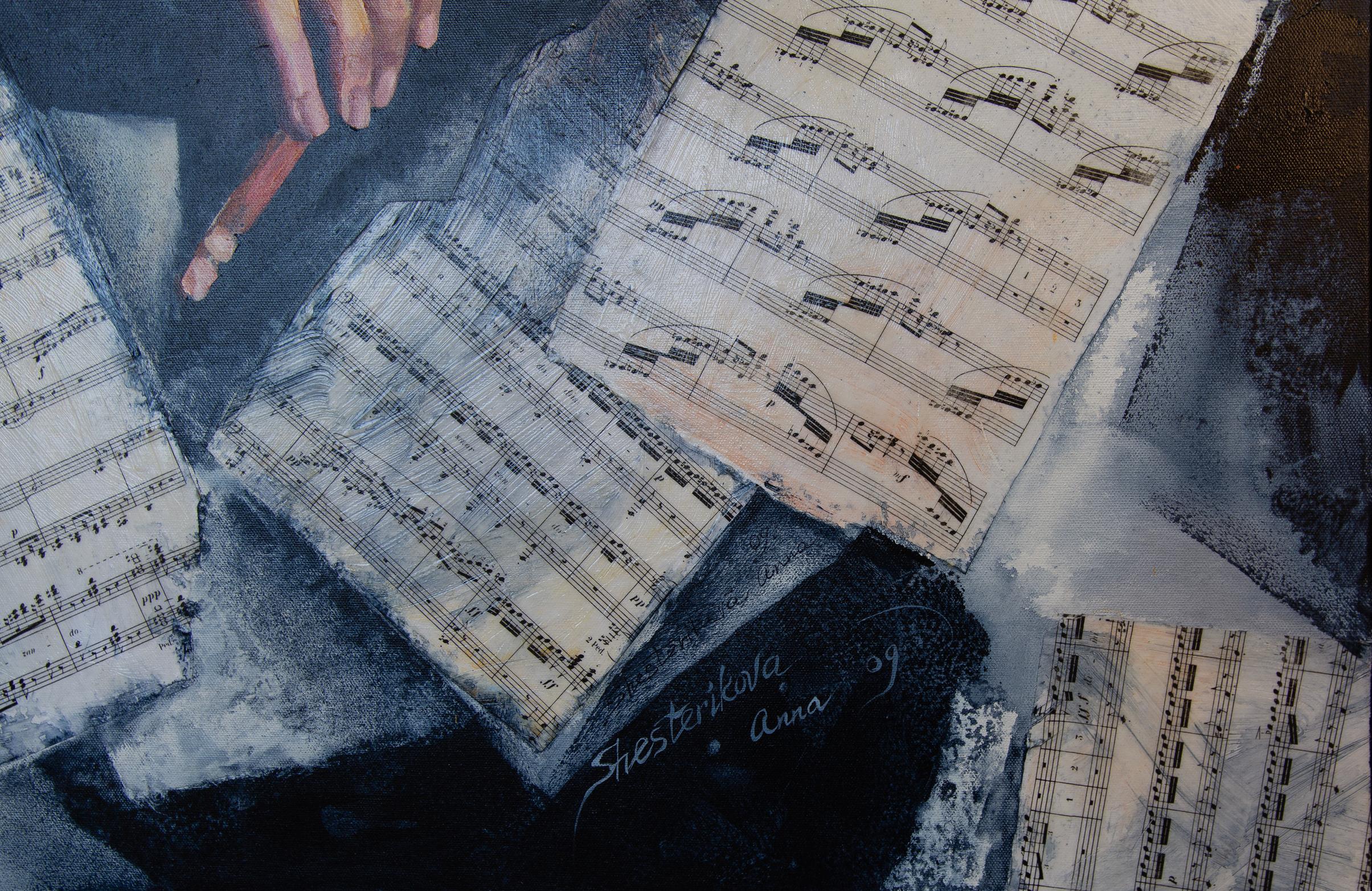 Violinista. Cuadrado, retrato, figurativo, apuntes, semiabstracto - Painting Expresionismo abstracto de Anna Shesterikova