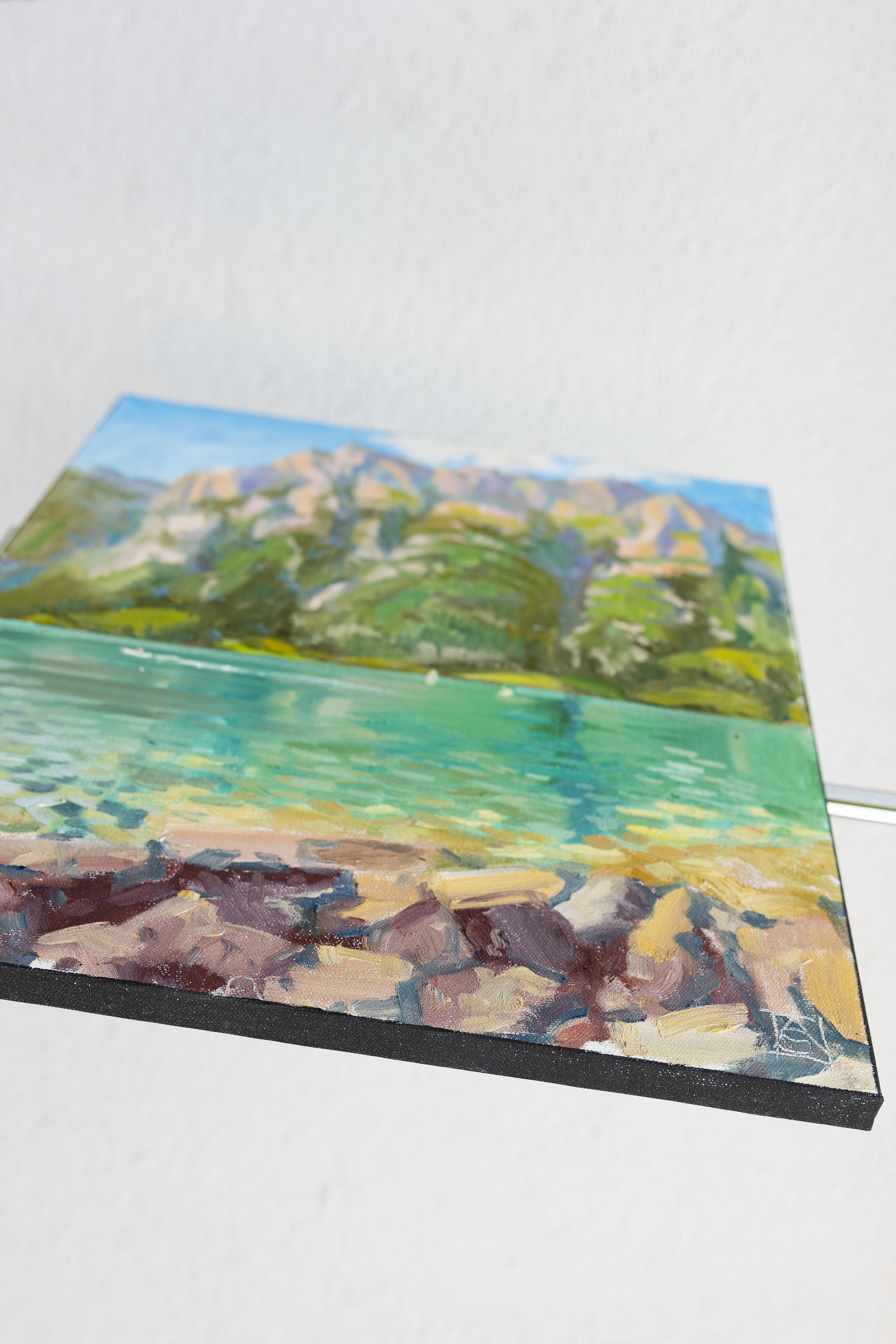 Walensee In The Evening. Landscape oil, mountains, lake, beauty. Impressionism For Sale 3