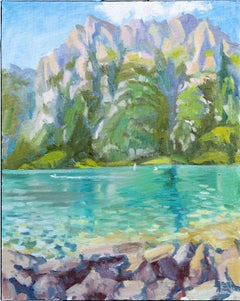Walensee In The Evening. Landscape Paintings, mountains, lake, Impressionism
