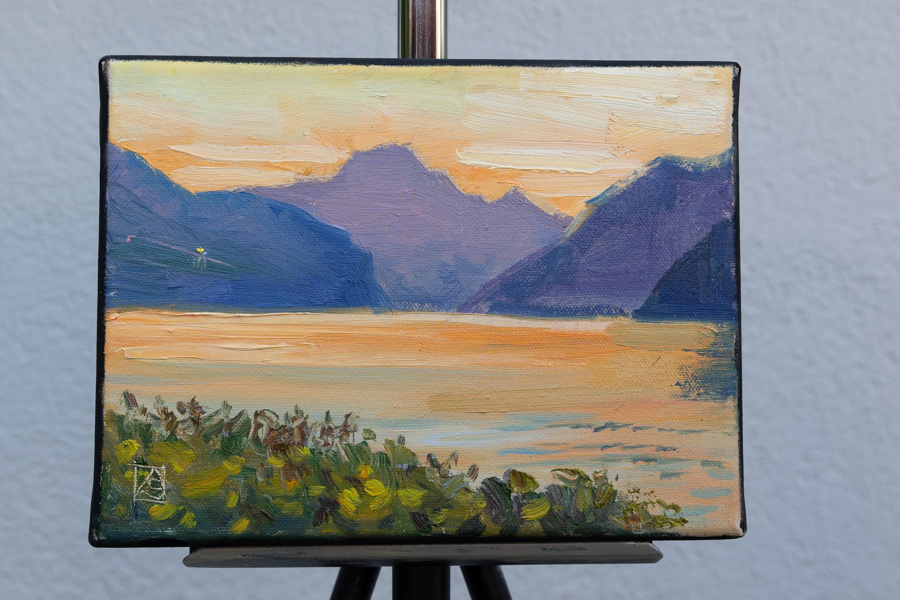 Walensee. Sunset.  Small format, horizontal, lake, mountains, Switzerland For Sale 1