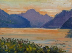 Walensee. Le coucher du soleil. Petit format, horizontal, lac, montagnes, Suisse