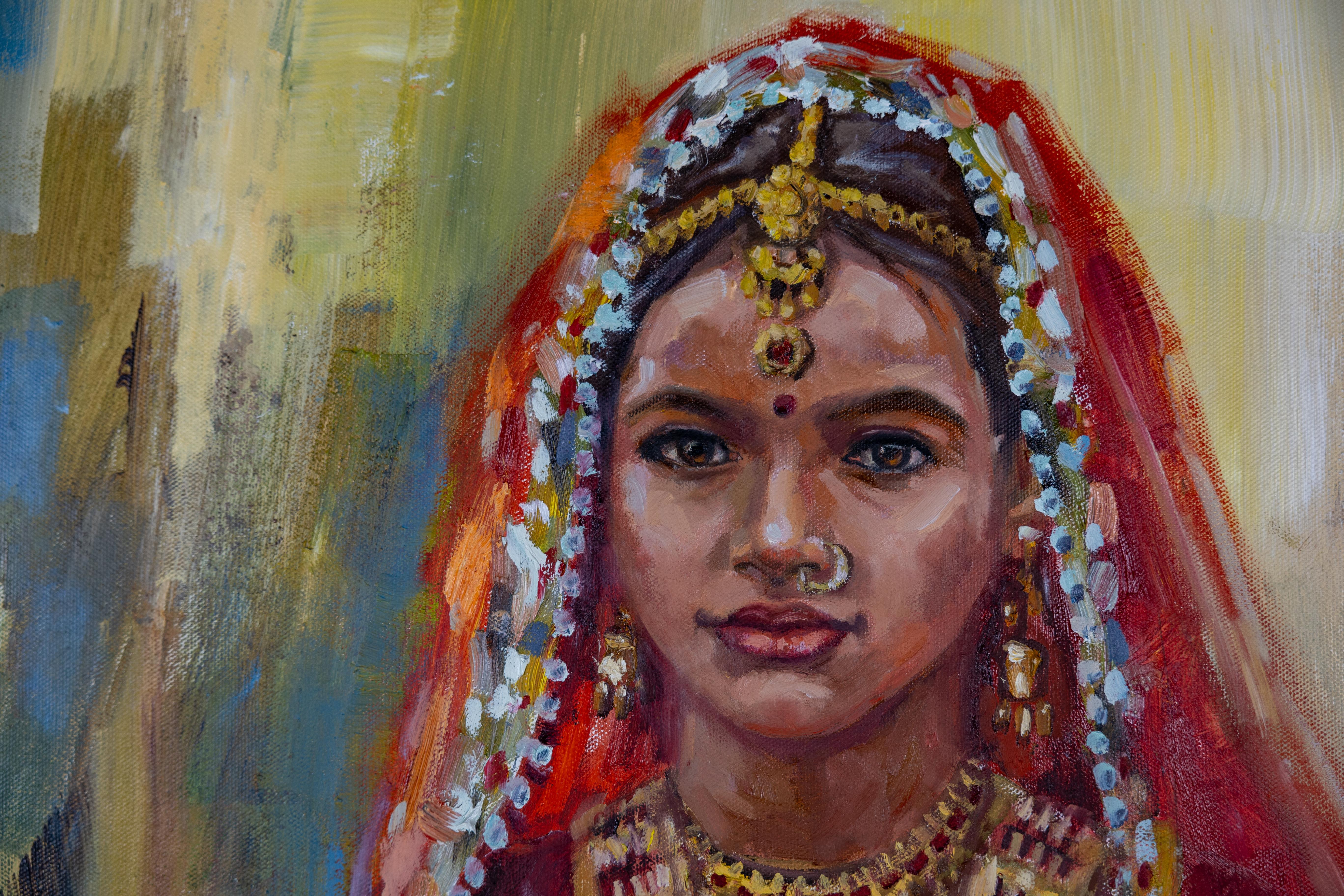 Wedding. Indian wedding, girl portrait, sari, jewelry For Sale 5