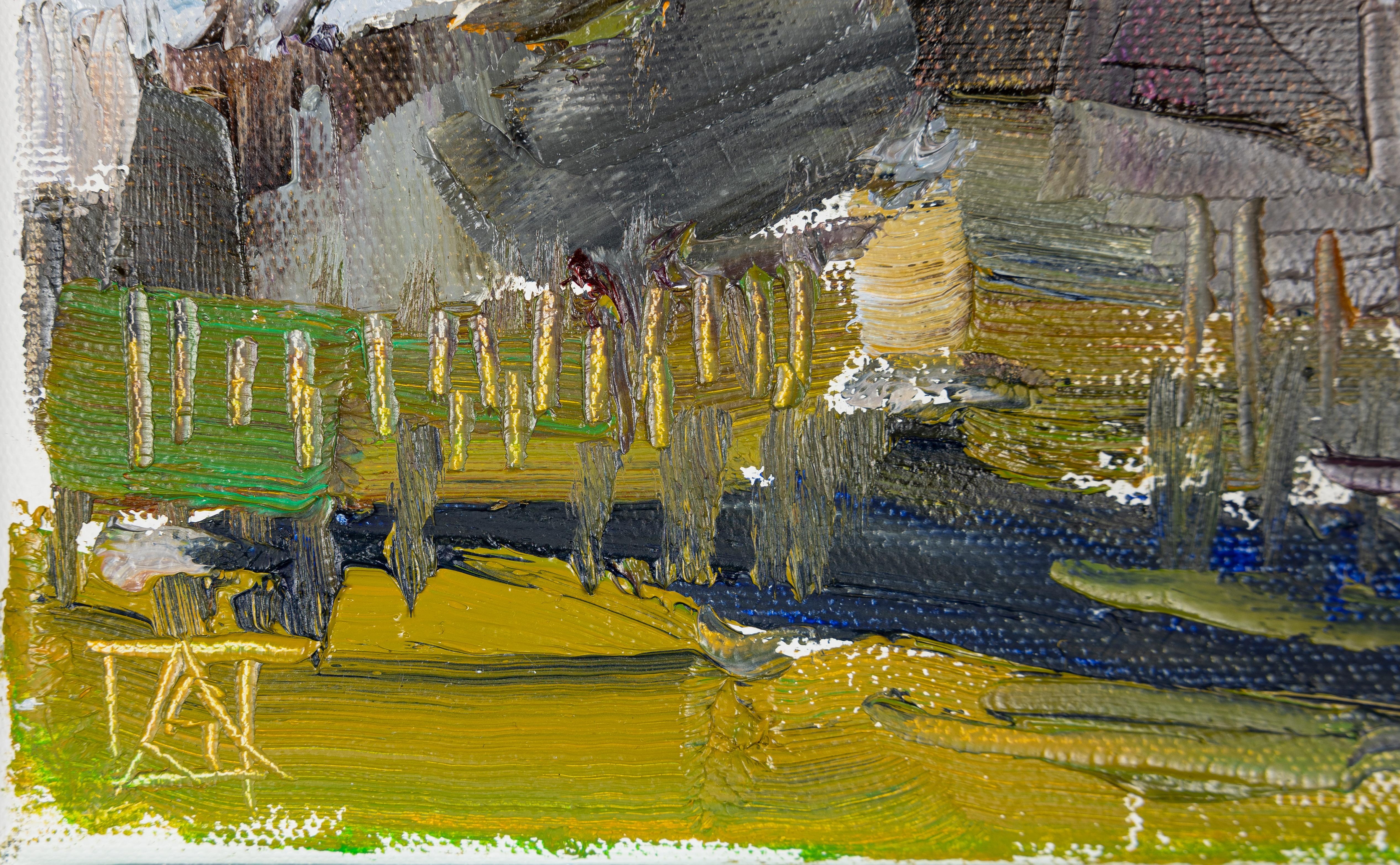 Werdenberg Schloss im Abend. Vertikale Landschaft, Impressionismus, klein. (Post-Impressionismus), Painting, von Anna Shesterikova