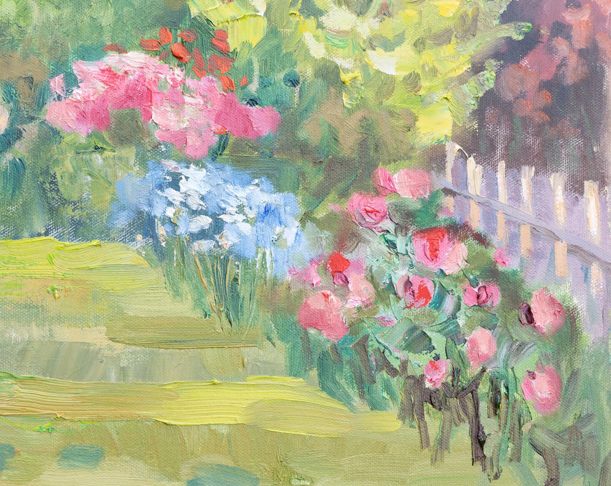 This painting was created outdoors in June 2023. It shows a wonderful corner of the old Swiss town of Werdenberg. Colors of the rainbow shine and give a feeling of joy and happiness of a quiet contemplation of nature. Inspired by Impressionism, Fine