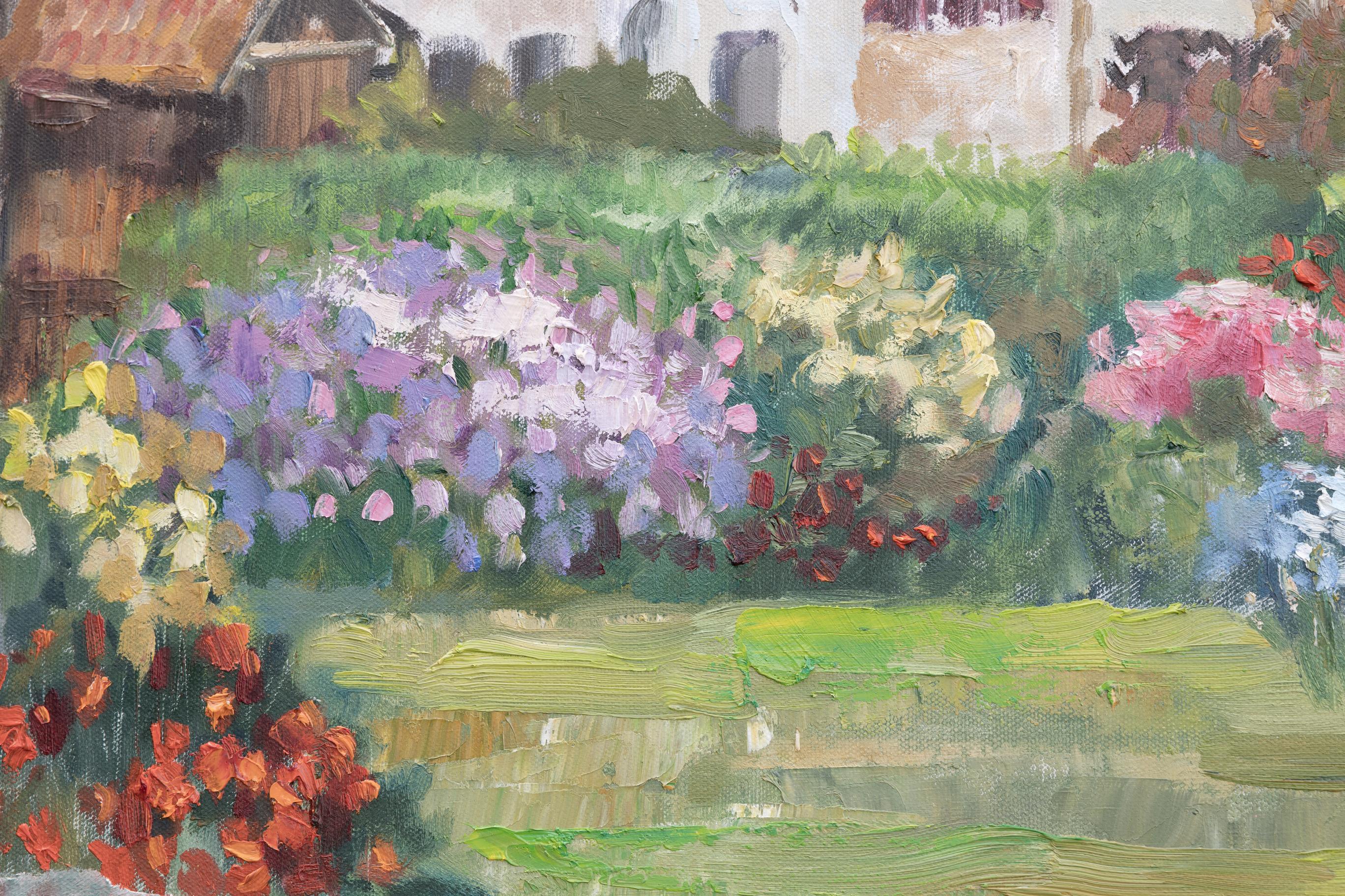 Werdenberg Is Blooming. Oil, impressionism, flowers, spring, houses, Switzerland For Sale 1