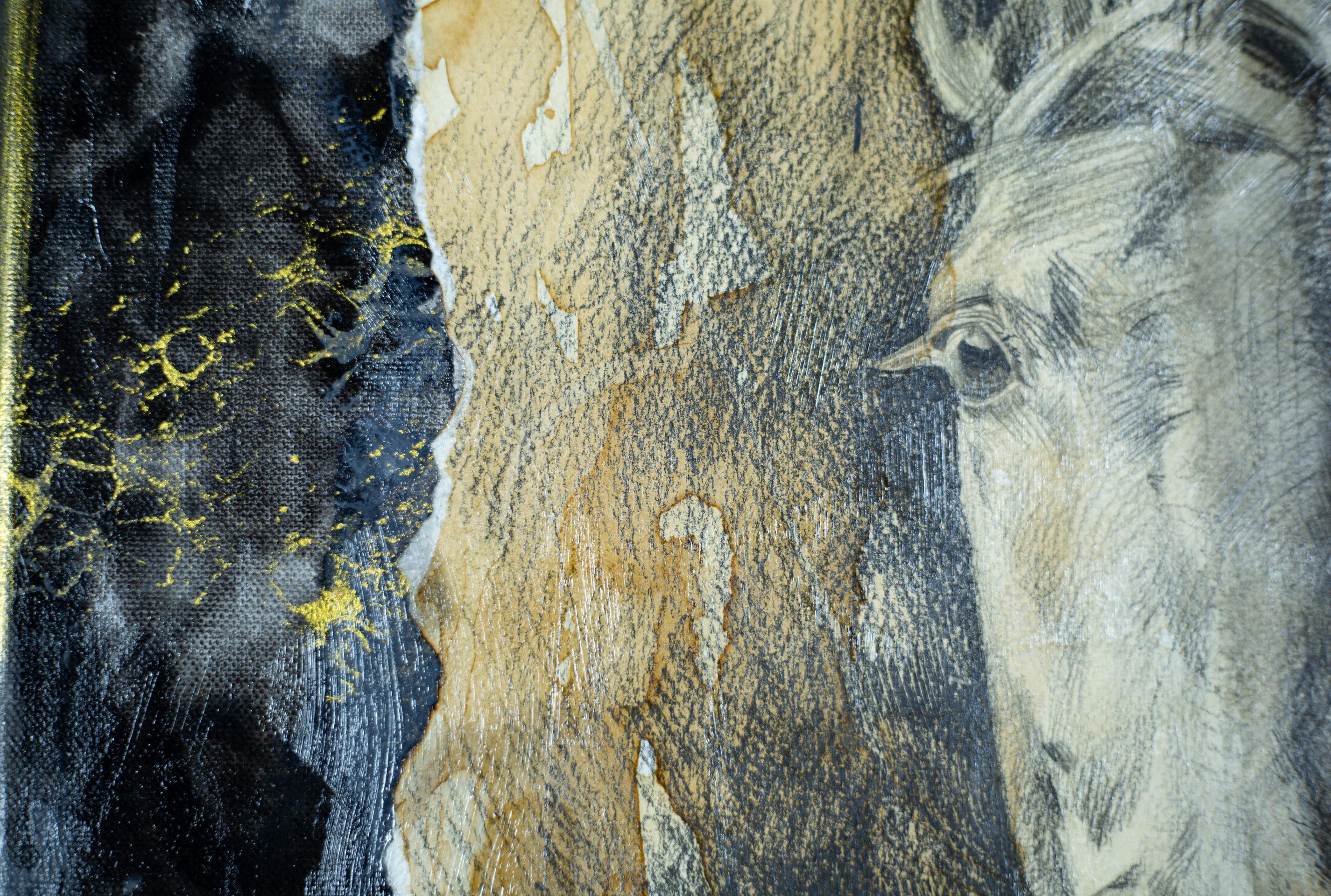 Weißes Pferd. Pferdemalerei, Acryl, vertikal, Pferd, Tier im Angebot 2