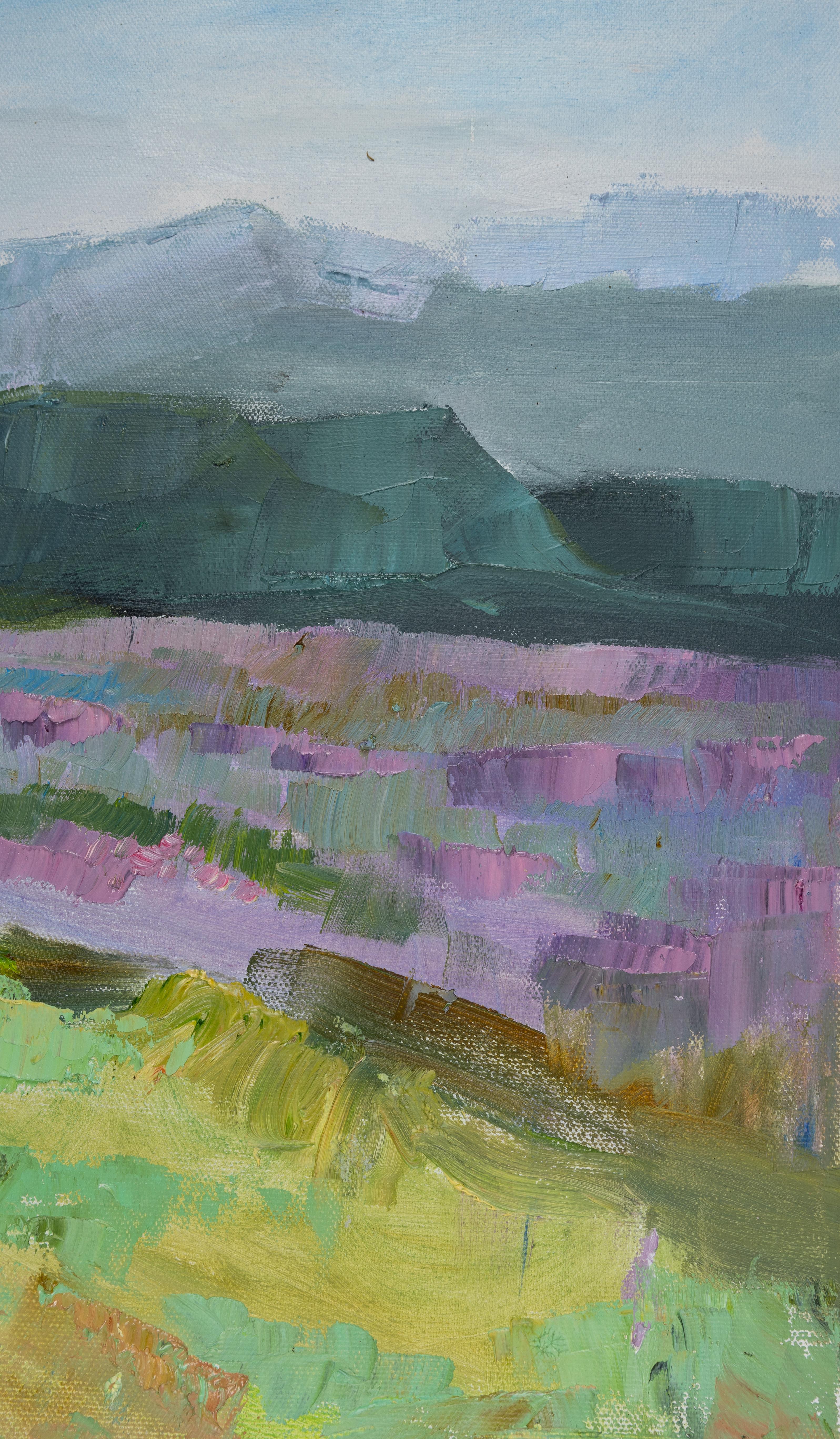 Windy Day In Provence. Horizontal landscape, impressionism, mountain, flowers. For Sale 1